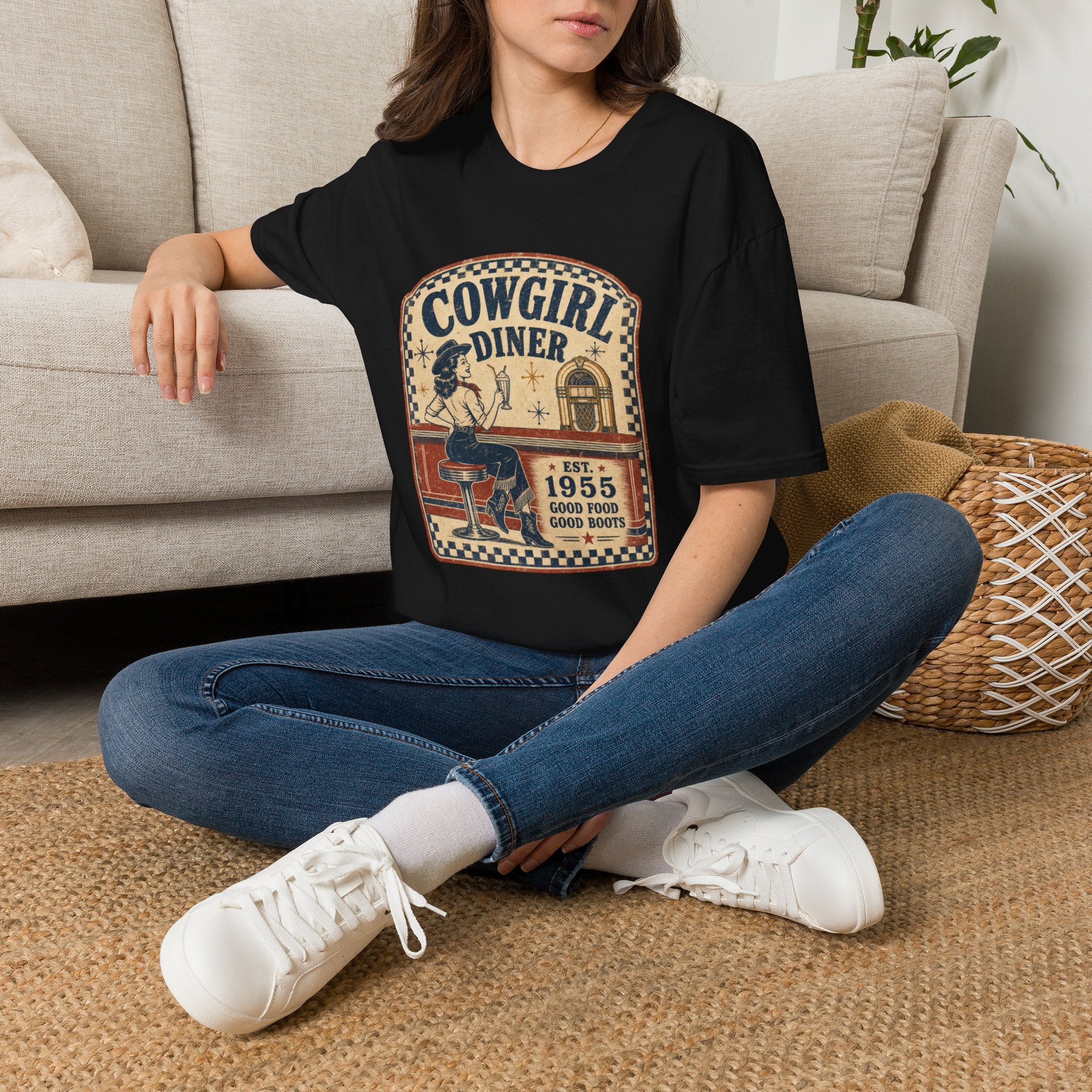Cowgirl Diner Vintage Tee — Retro Western 'Cowgirl Diner' Graphic T-Shirt