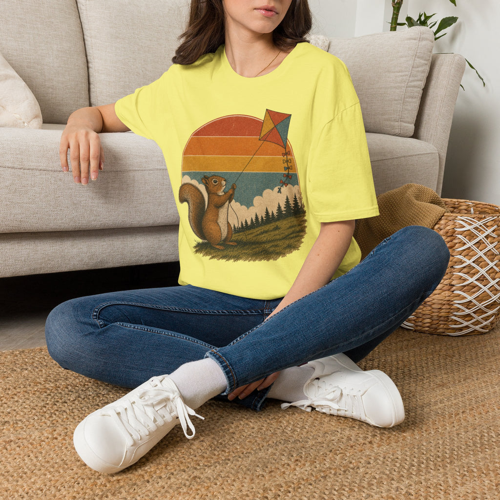 Retro Squirrel Kite T-Shirt — Vintage Sunset Nature Tee