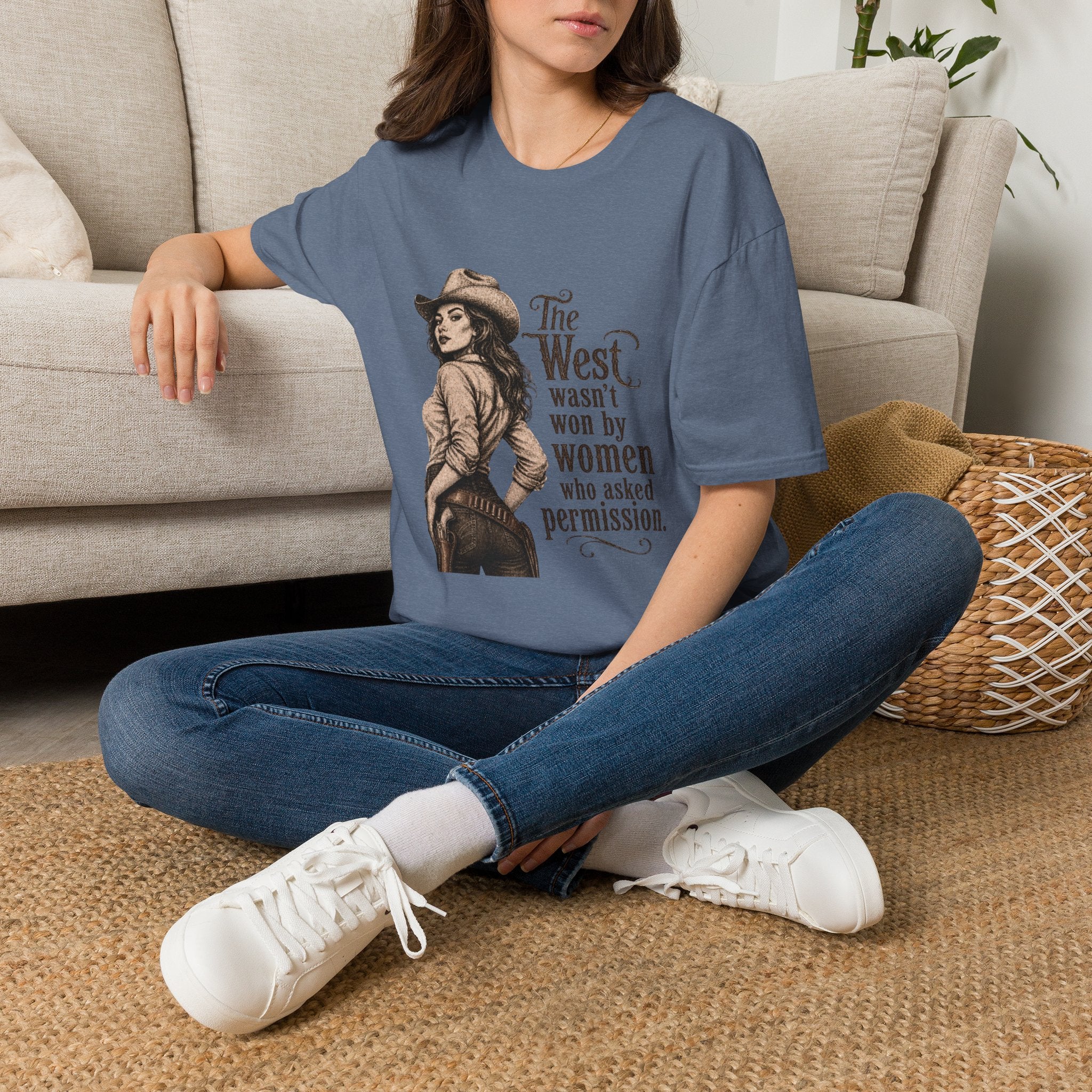 T‑Shirt — “The West Wasn’t Won by Women Who Asked Permission” Vintage Cowgirl Graphic