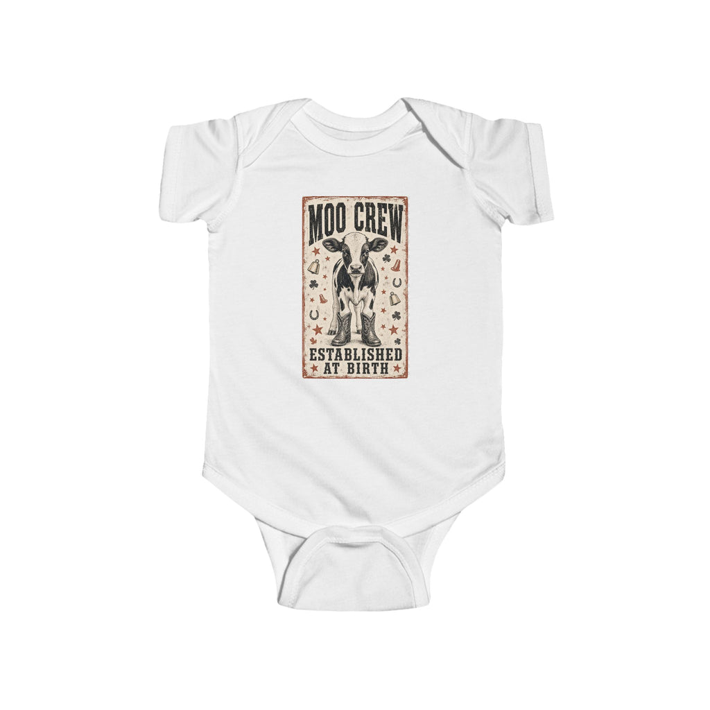 Infant Bodysuit — "Moo Crew" Vintage Cow Graphic (Established at Birth)