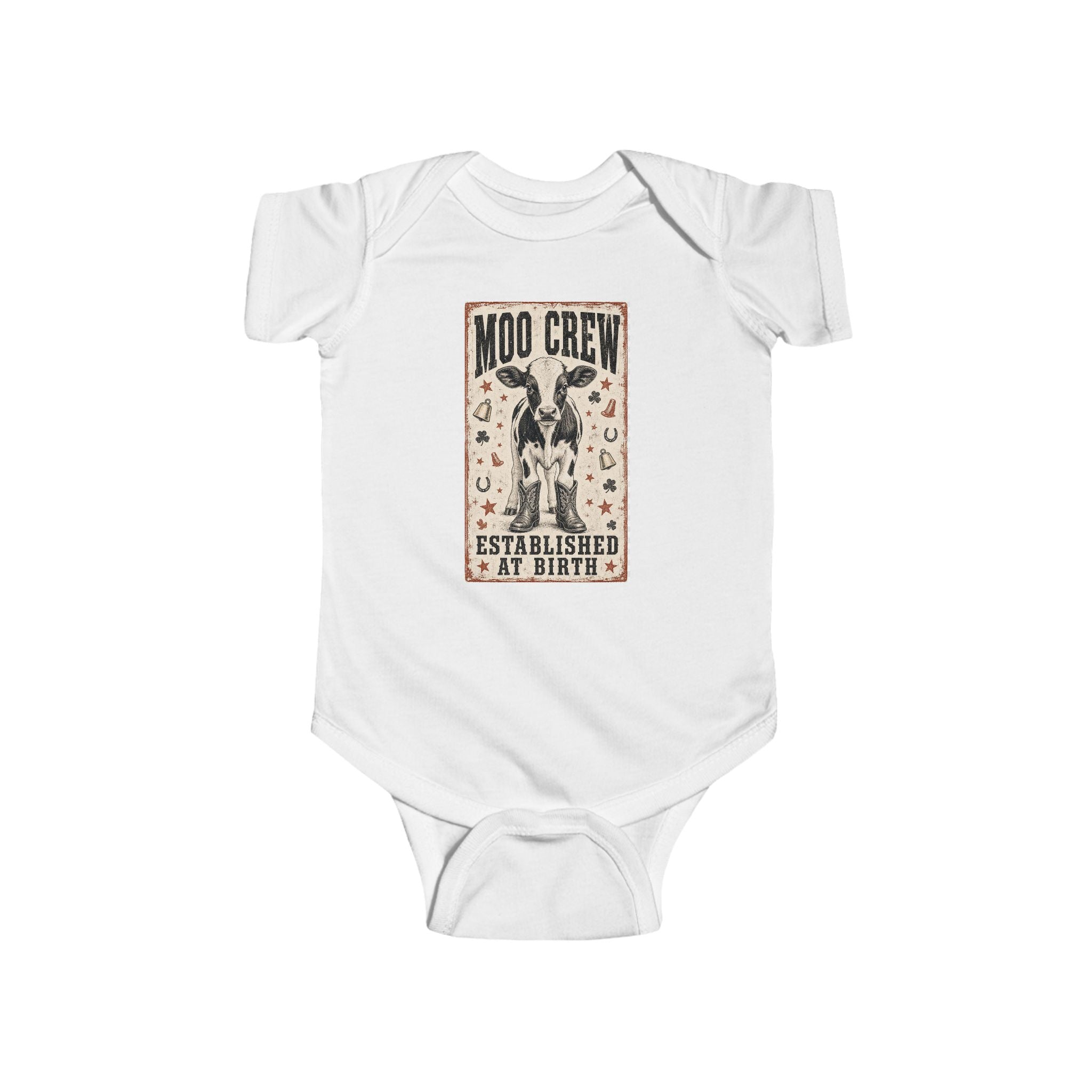 Infant Bodysuit — "Moo Crew" Vintage Cow Graphic (Established at Birth)