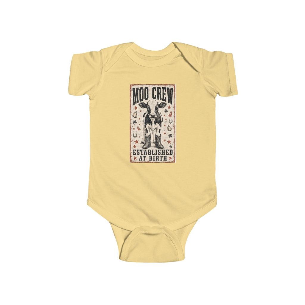 Infant Bodysuit — "Moo Crew" Vintage Cow Graphic (Established at Birth)
