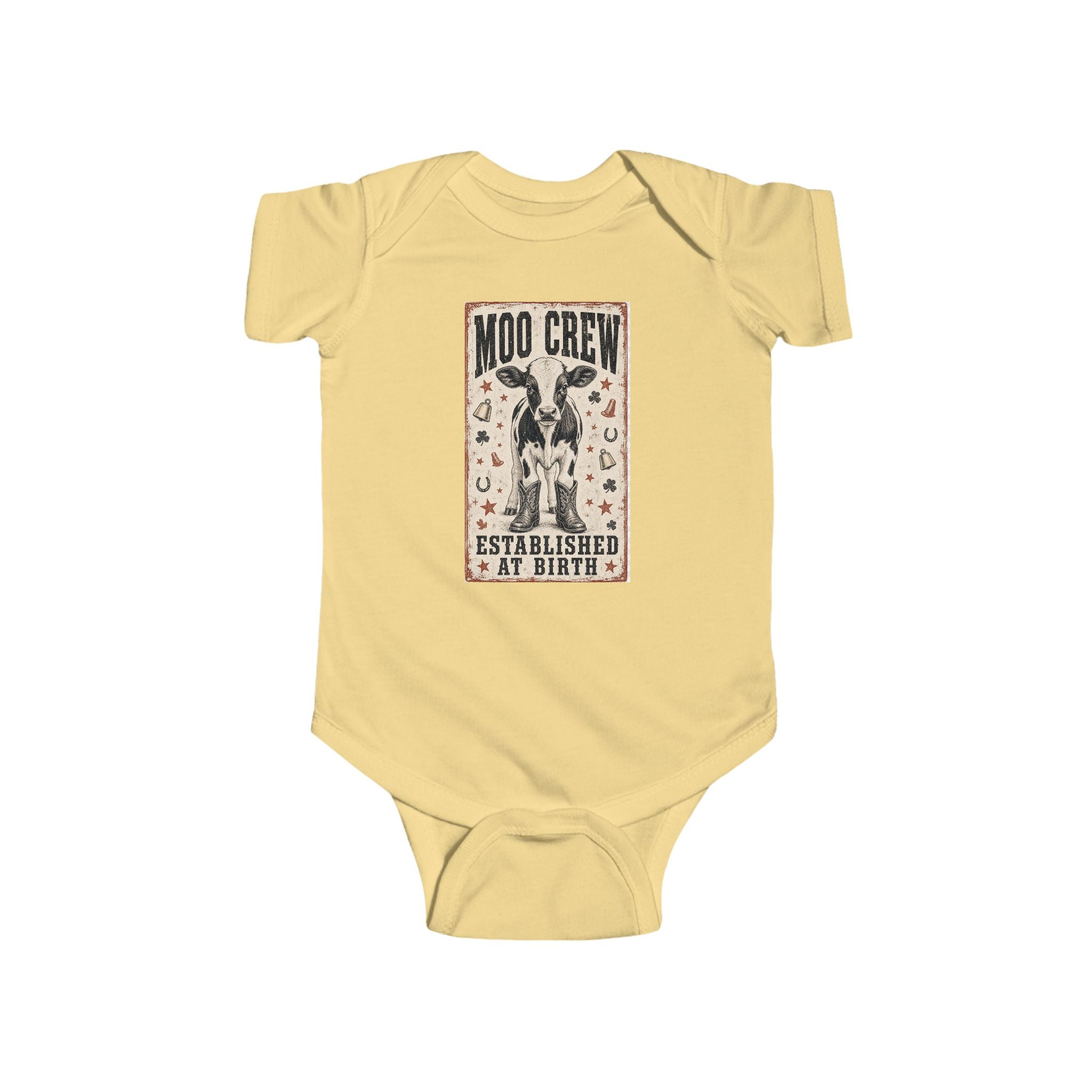Infant Bodysuit — "Moo Crew" Vintage Cow Graphic (Established at Birth)