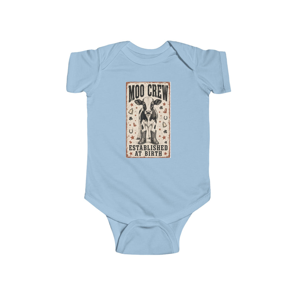 Infant Bodysuit — "Moo Crew" Vintage Cow Graphic (Established at Birth)