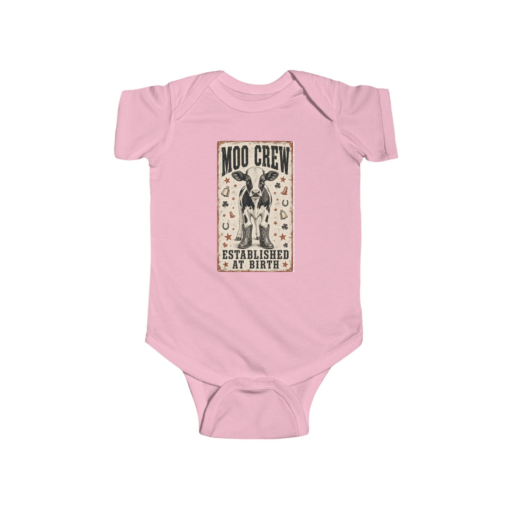 Infant Bodysuit — "Moo Crew" Vintage Cow Graphic (Established at Birth)