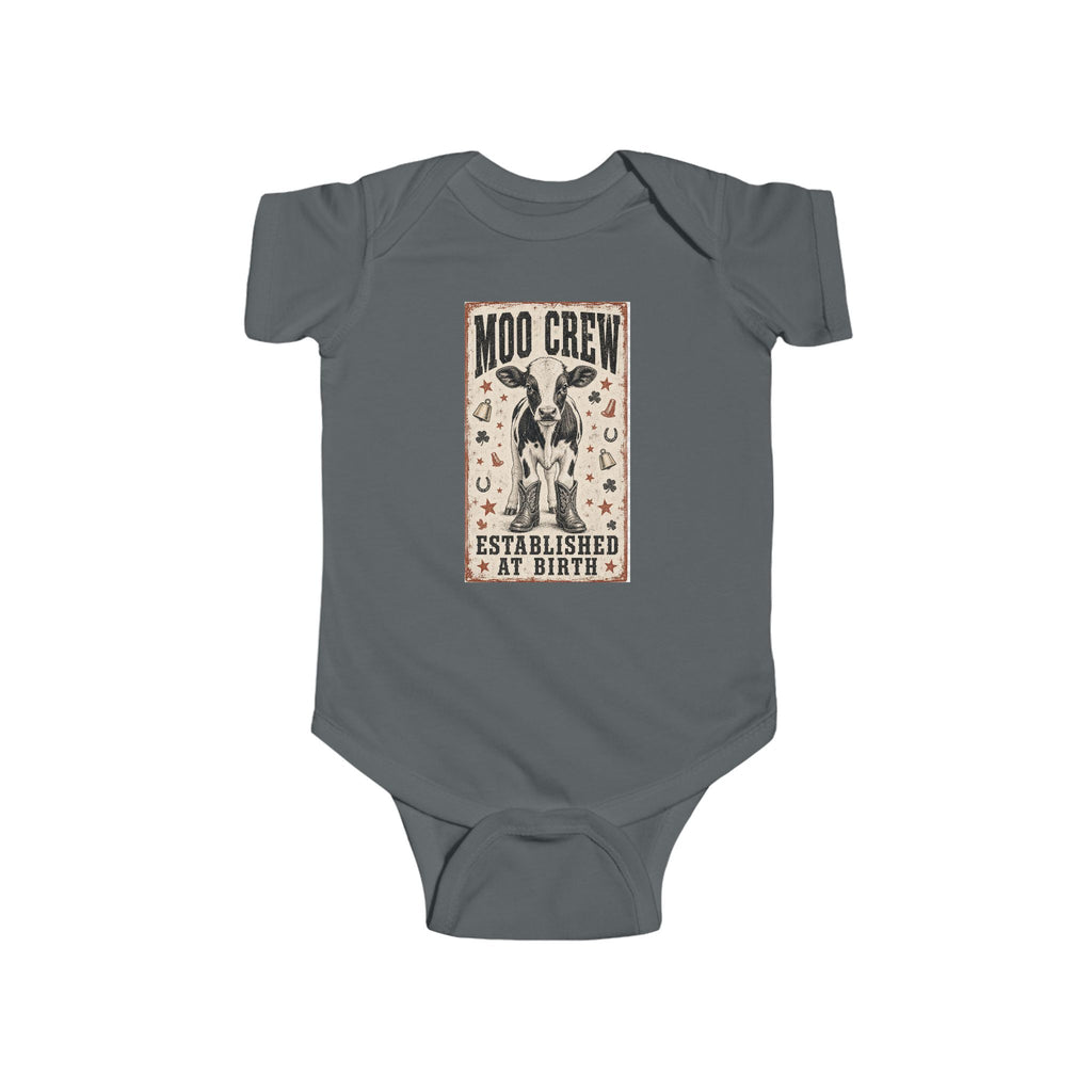 Infant Bodysuit — "Moo Crew" Vintage Cow Graphic (Established at Birth)
