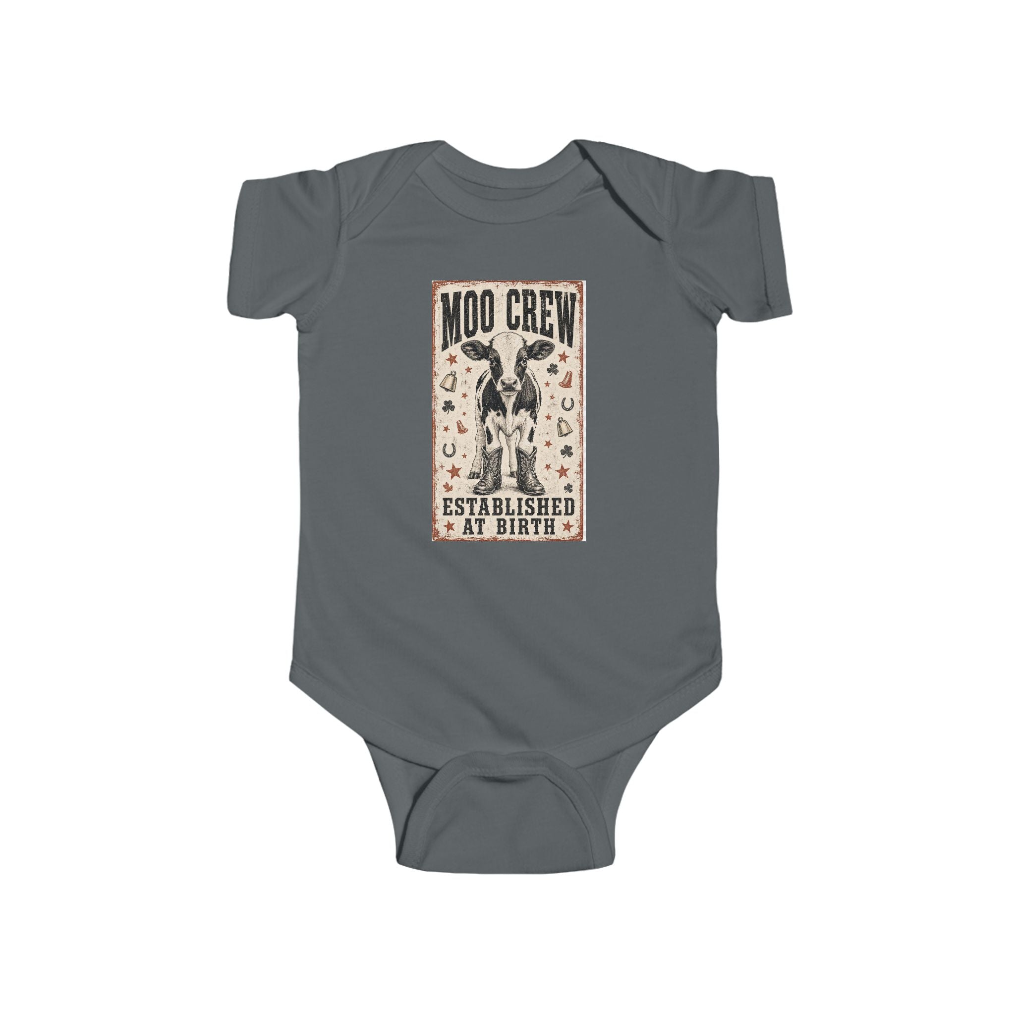 Infant Bodysuit — "Moo Crew" Vintage Cow Graphic (Established at Birth)