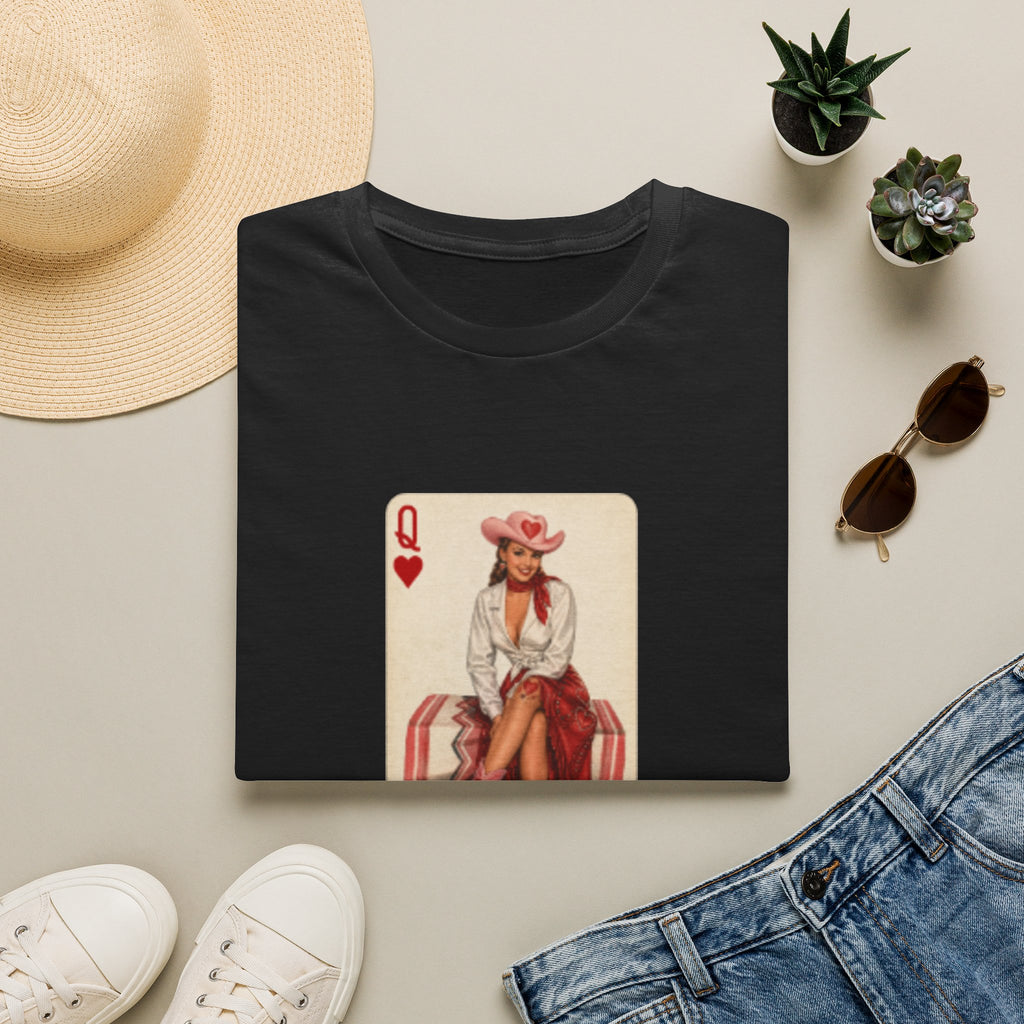 Queen of Hearts Cowboy T‑Shirt — Vintage Playing Card Western Graphic Tee