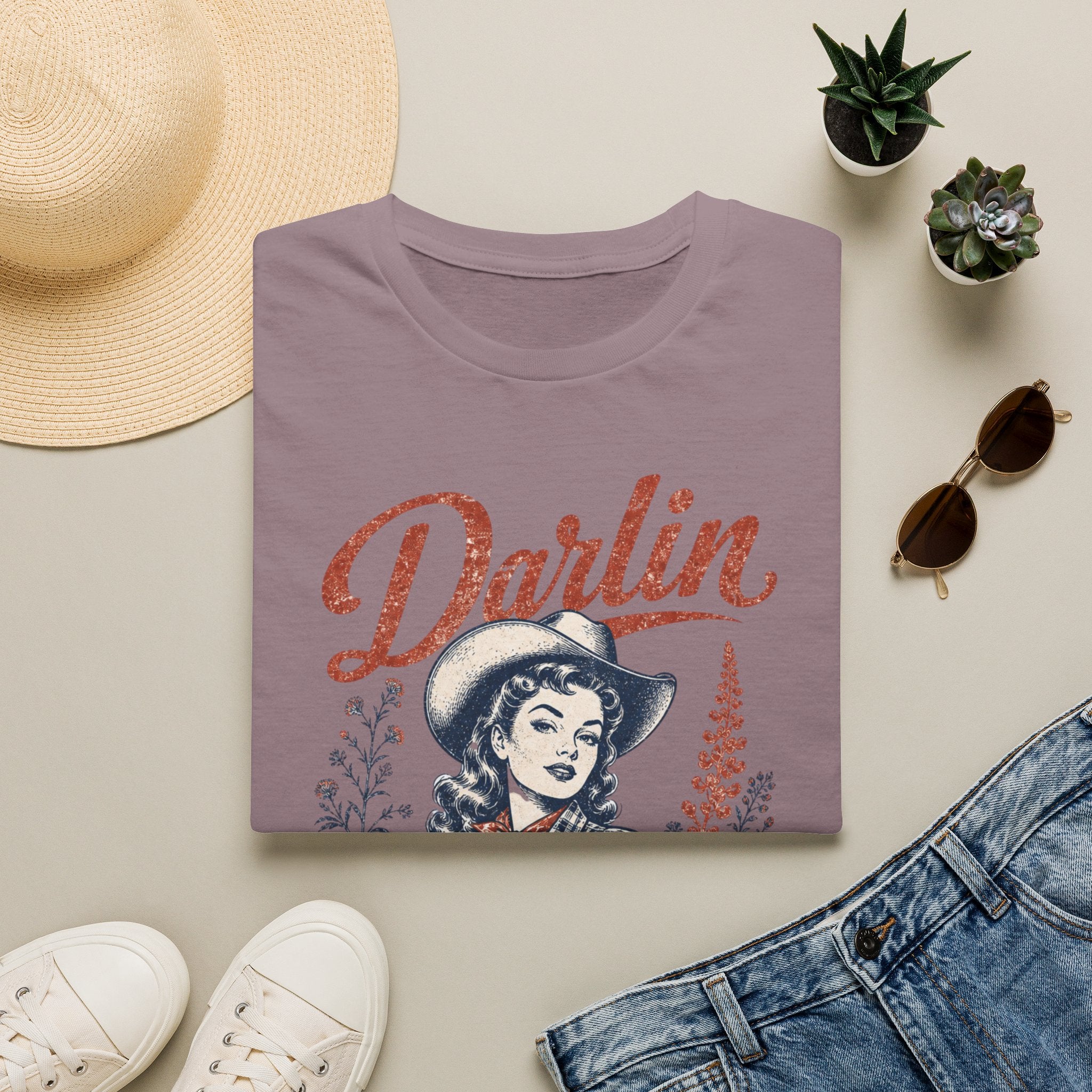 Darlin' Cowgirl T‑Shirt — Retro Western Graphic Tee ('Darlin' text)