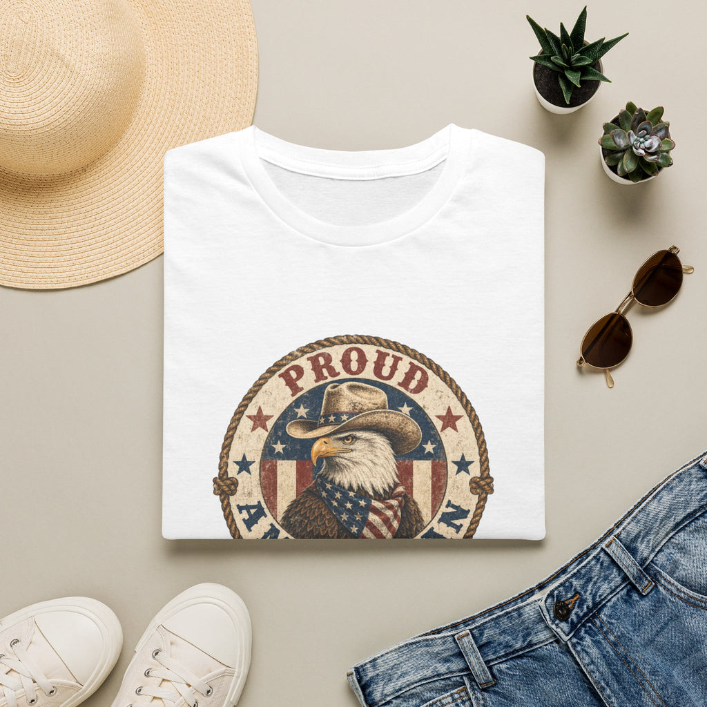 Proud American Cowgirl T-Shirt — Vintage Eagle & Flag Graphic