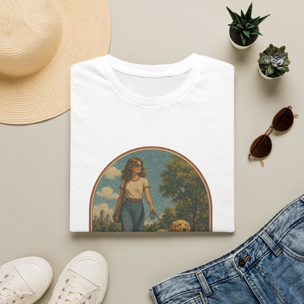 Dog Mom T-Shirt — Retro Woman Walking Dog Vintage Graphic Tee