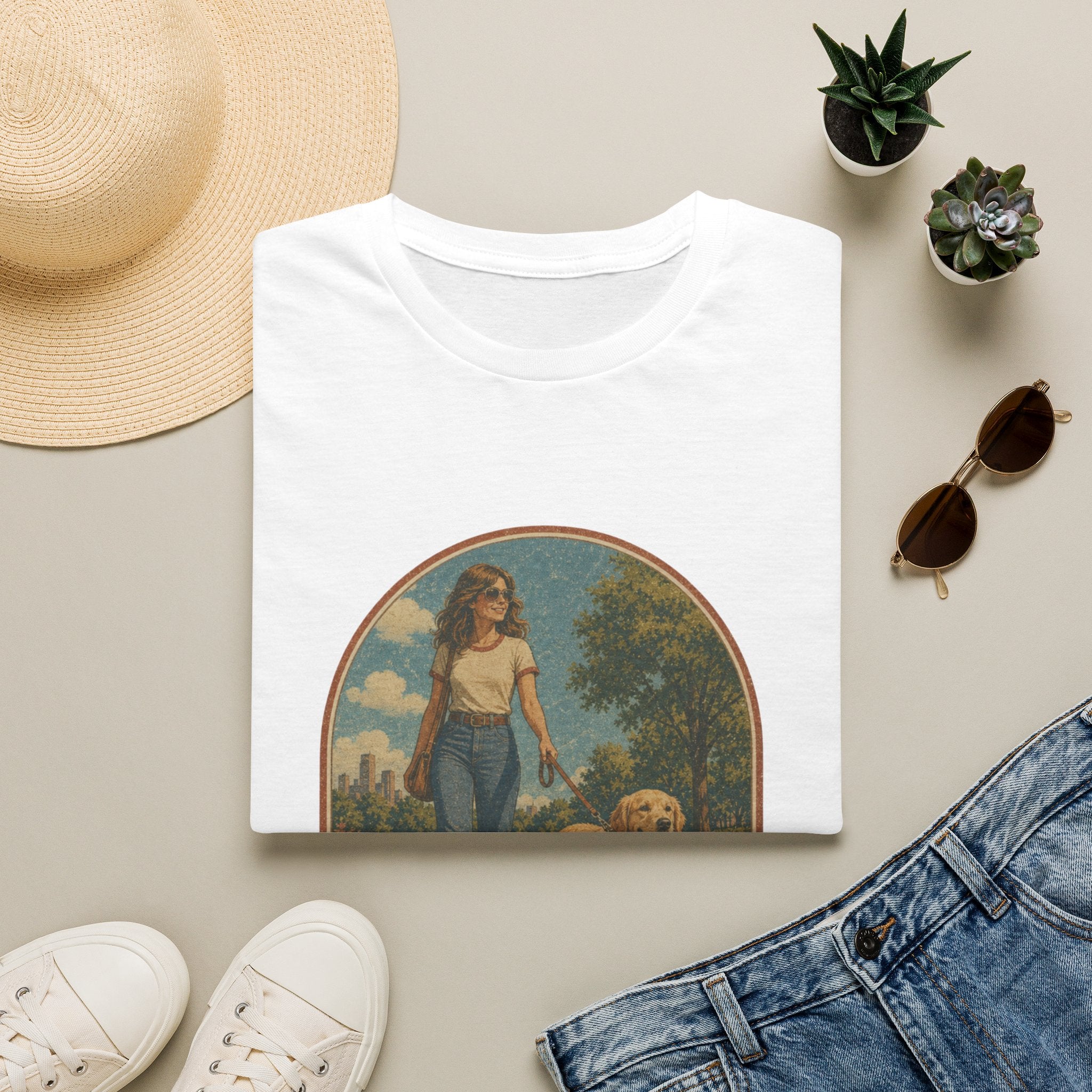 Dog Mom T-Shirt — Retro Woman Walking Dog Vintage Graphic Tee