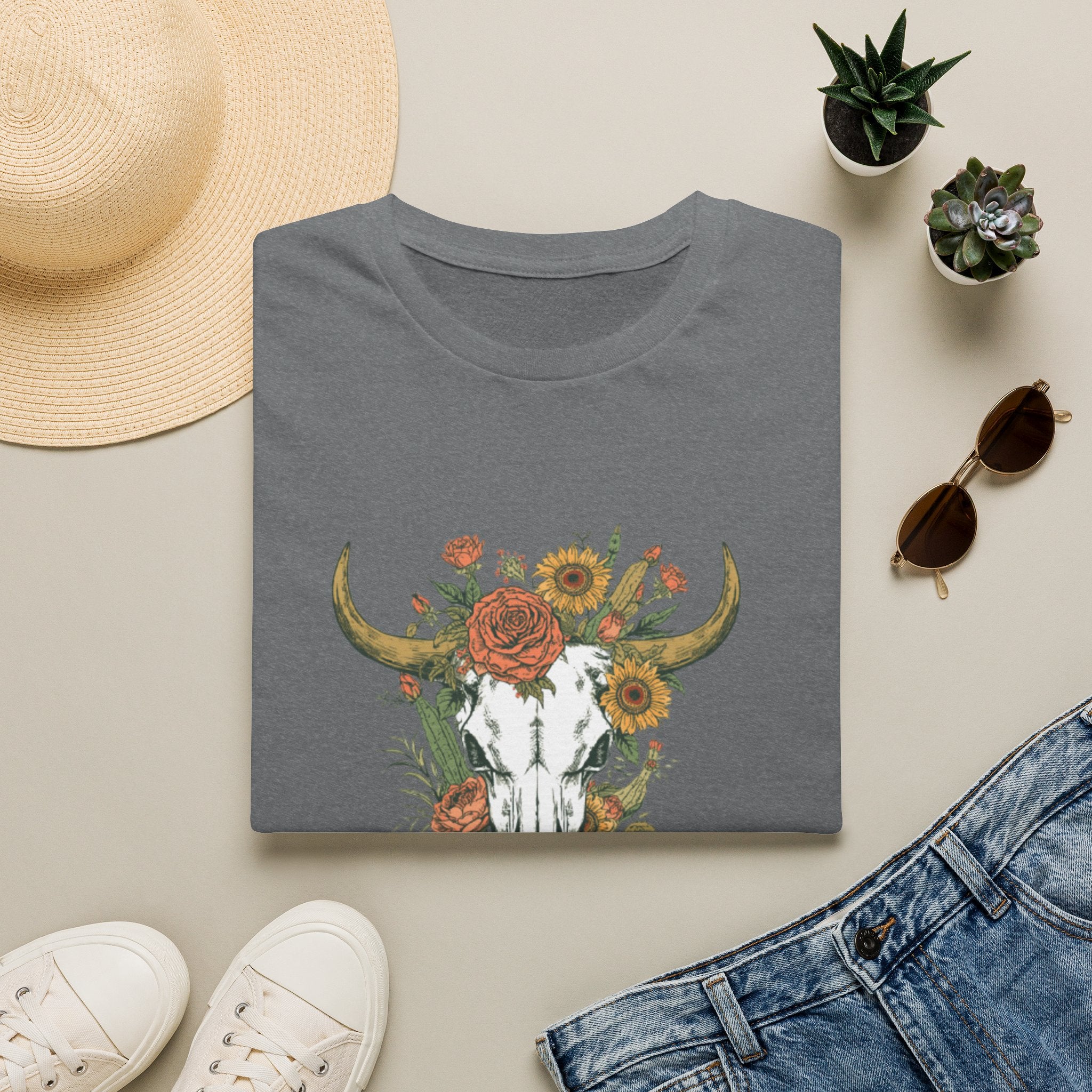 Floral Bull Skull T-Shirt — Boho Western Graphic Tee