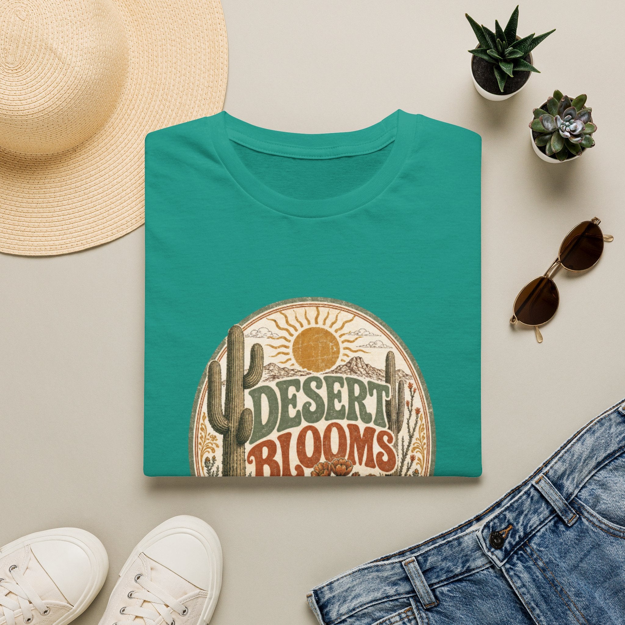 Desert Blooms T-Shirt — Vintage Southwestern Cactus Floral Graphic
