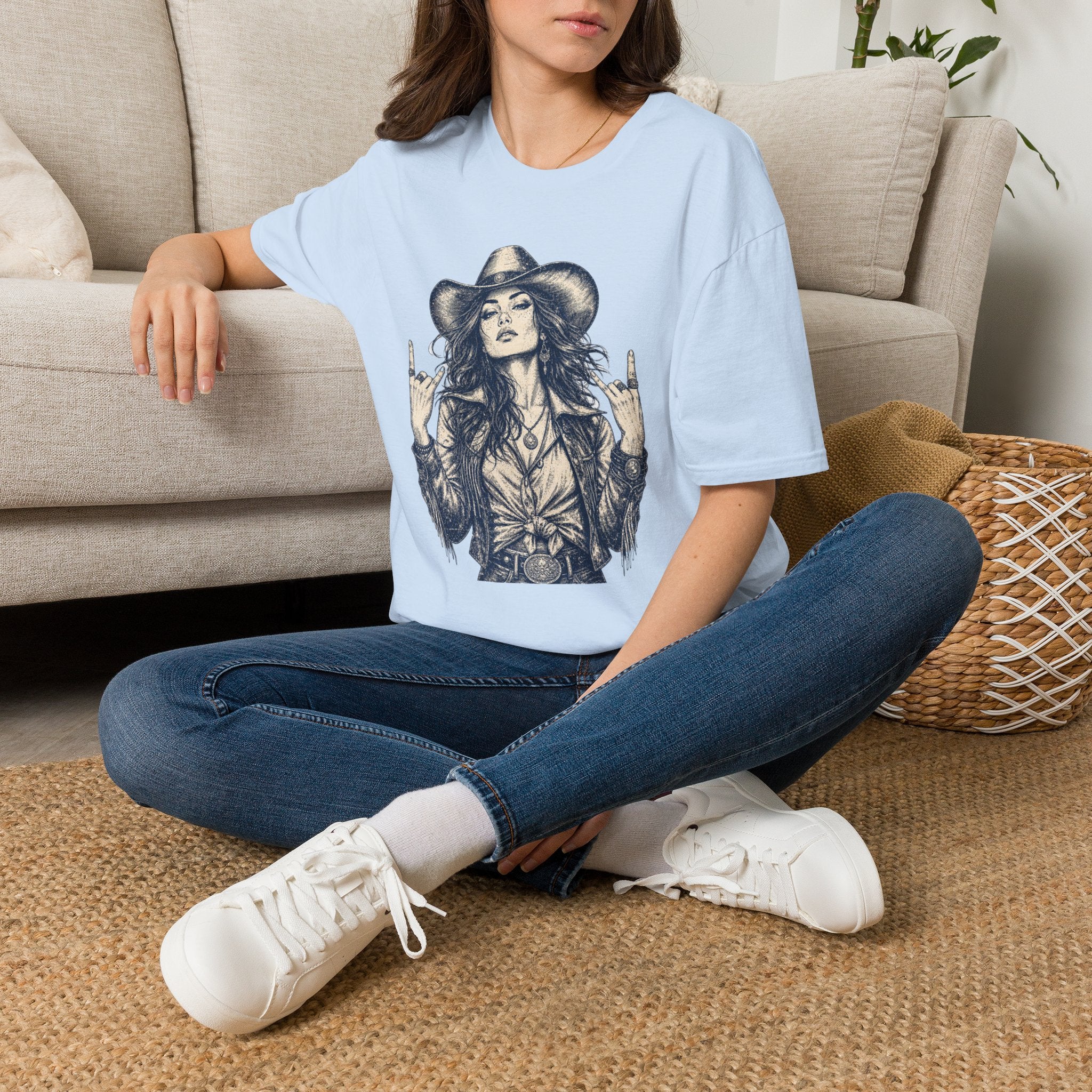 Cowgirl Rock Graphic Tee — Retro Rebel Woman Illustration