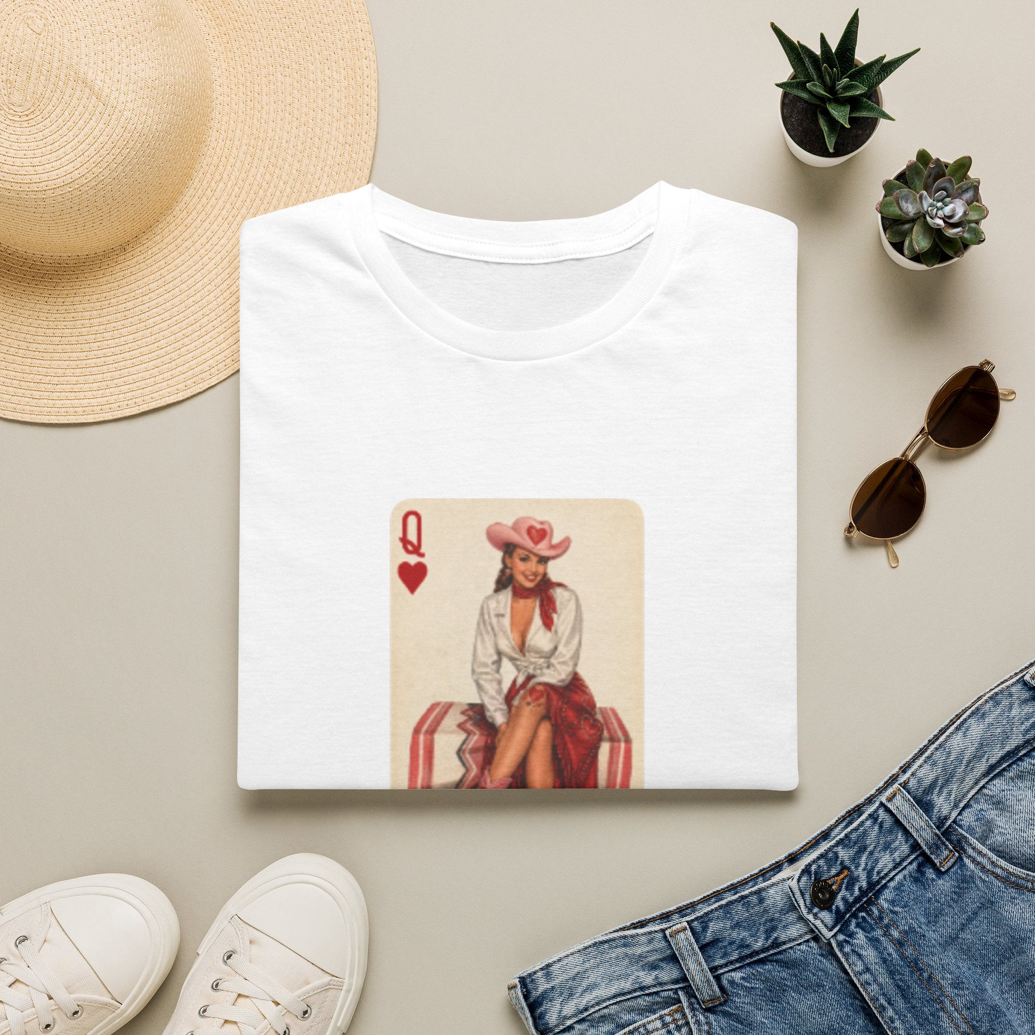 Queen of Hearts Cowboy T‑Shirt — Vintage Playing Card Western Graphic Tee