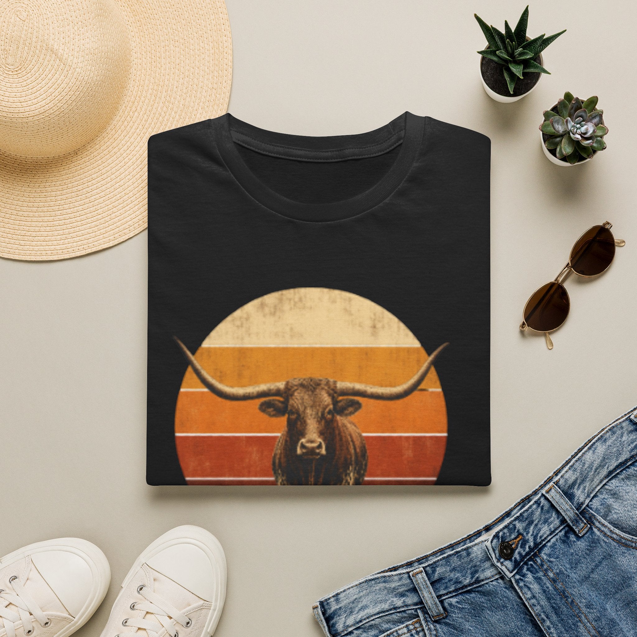 Longhorn Bull Retro Sunset T-Shirt