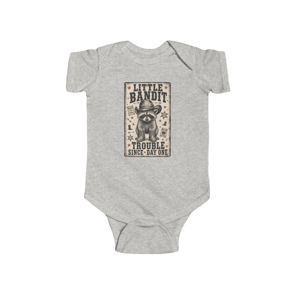 Little Bandit Infant Bodysuit – 'Trouble Since Day One' Raccoon Baby Onesie