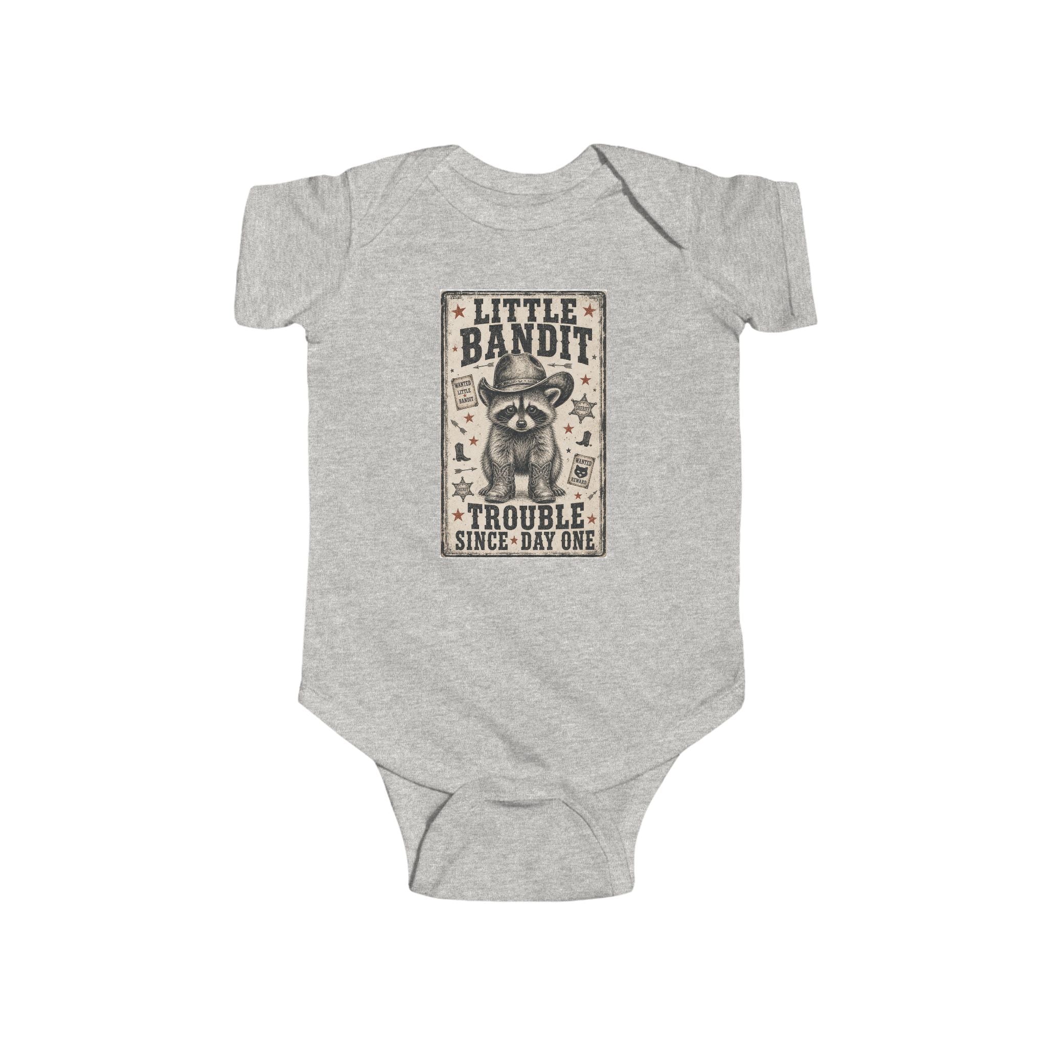 Little Bandit Infant Bodysuit – 'Trouble Since Day One' Raccoon Baby Onesie