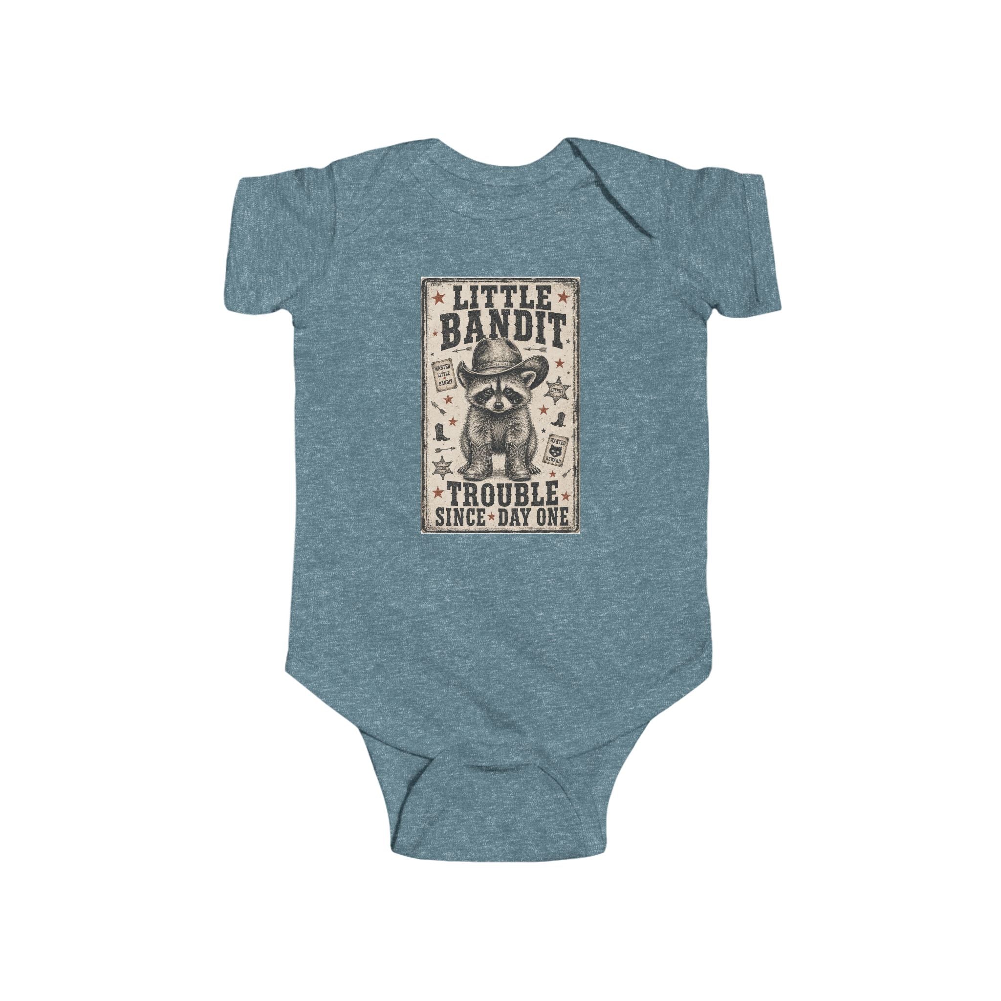 Little Bandit Infant Bodysuit – 'Trouble Since Day One' Raccoon Baby Onesie
