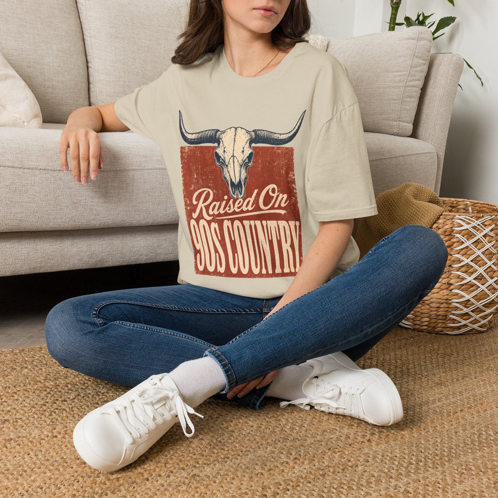 Raised On SOS Country T‑Shirt — Vintage Steer Skull Western Tee