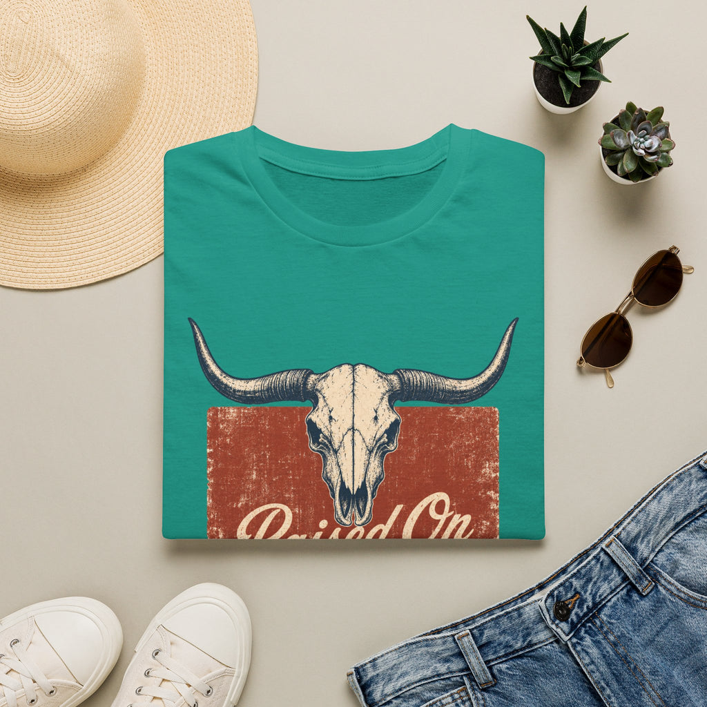 Raised On God’s Country T-Shirt — Western Longhorn Skull Tee