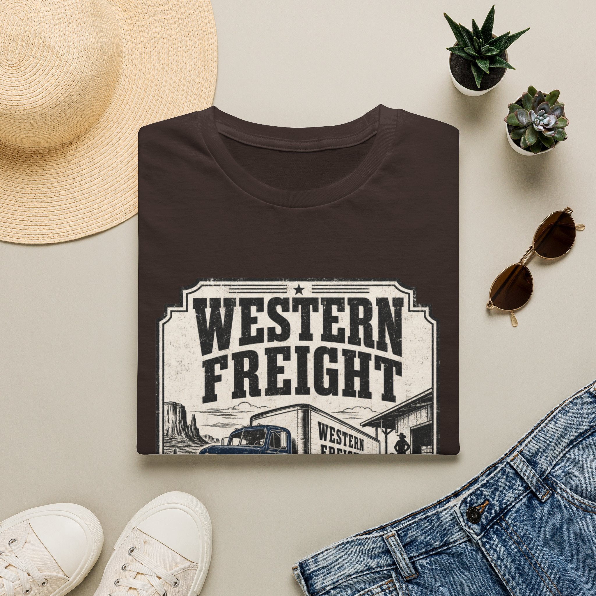 Western Freight Vintage Truck T-Shirt — 'Delivered Rain or Shine' Route 66 Tee
