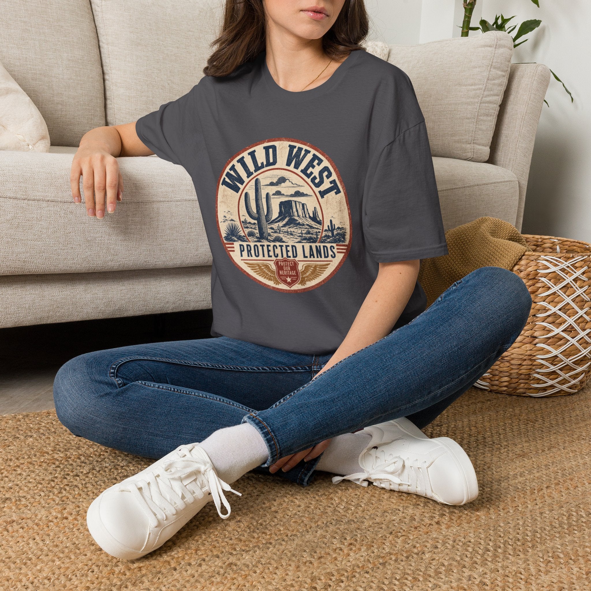 Wild West Vintage T-Shirt — "Wild West Protected Lands" Desert Cactus Graphic