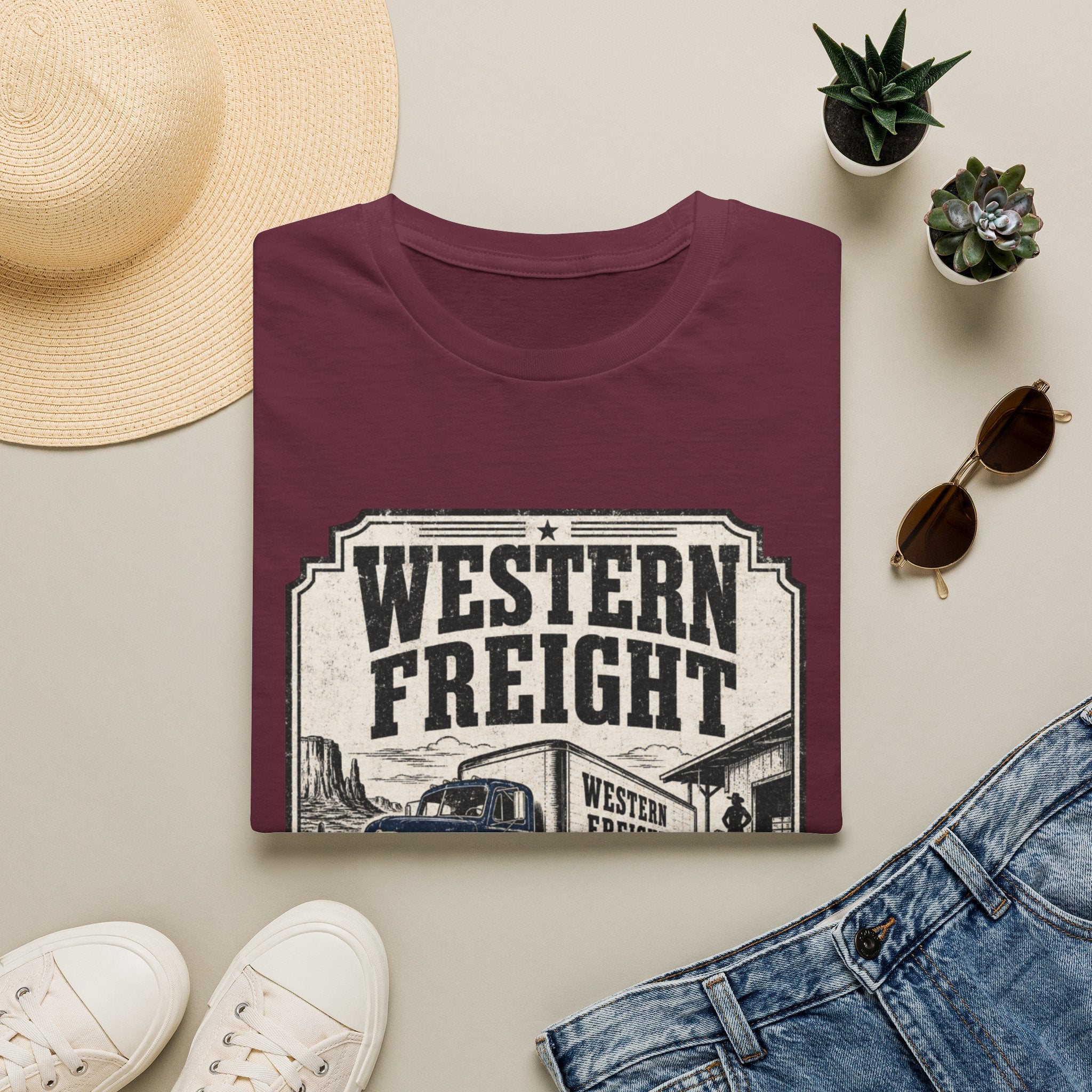 Western Freight Vintage Truck T-Shirt — 'Delivered Rain or Shine' Route 66 Tee