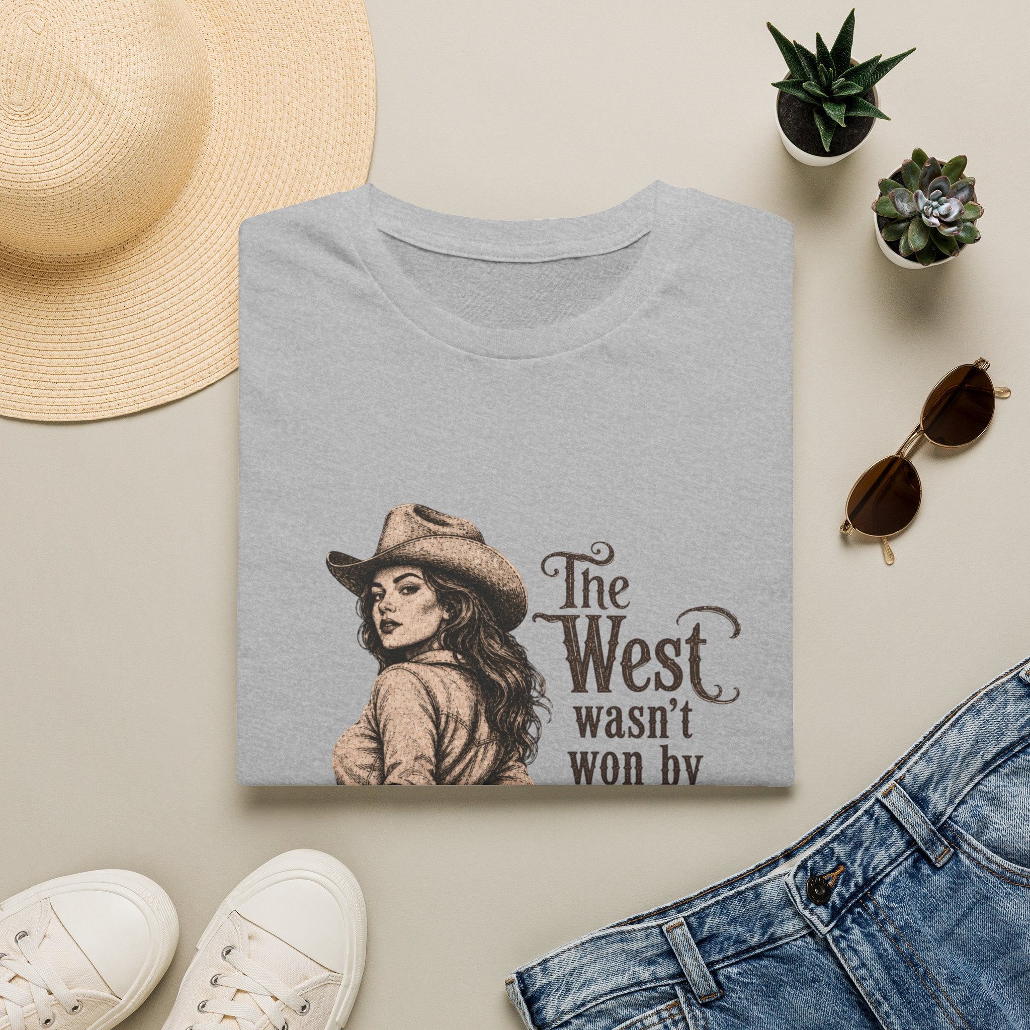 T‑Shirt — “The West Wasn’t Won by Women Who Asked Permission” Vintage Cowgirl Graphic