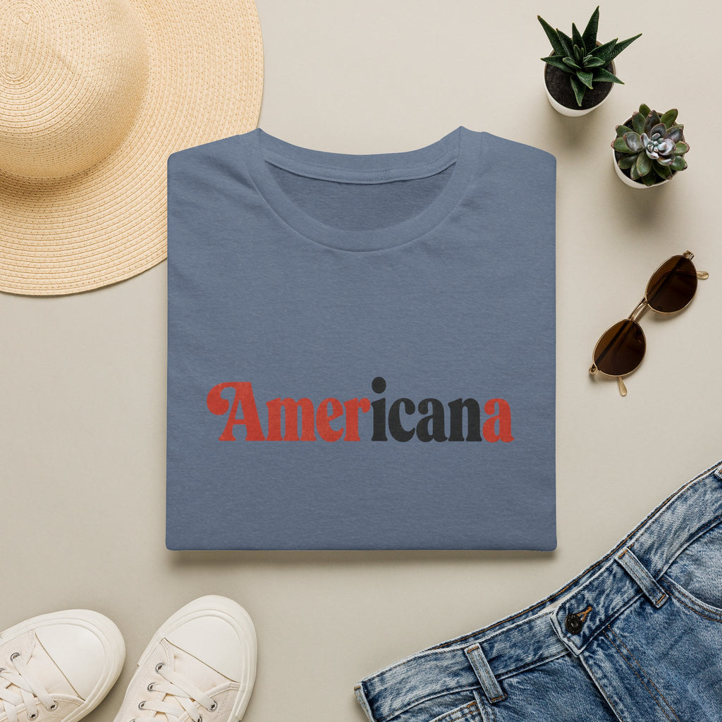 Americana Graphic T-Shirt — Retro Red & Black Text Tee