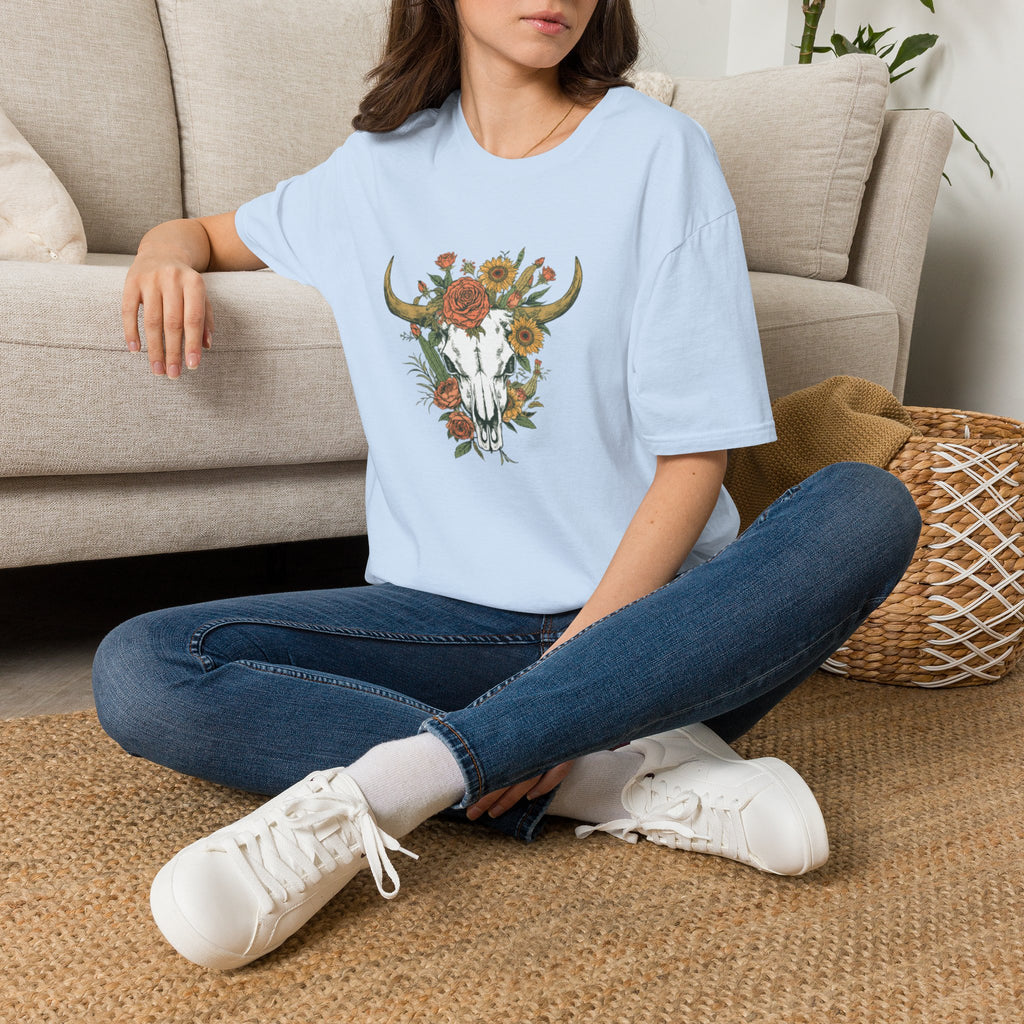 Floral Bull Skull T-Shirt — Boho Western Graphic Tee