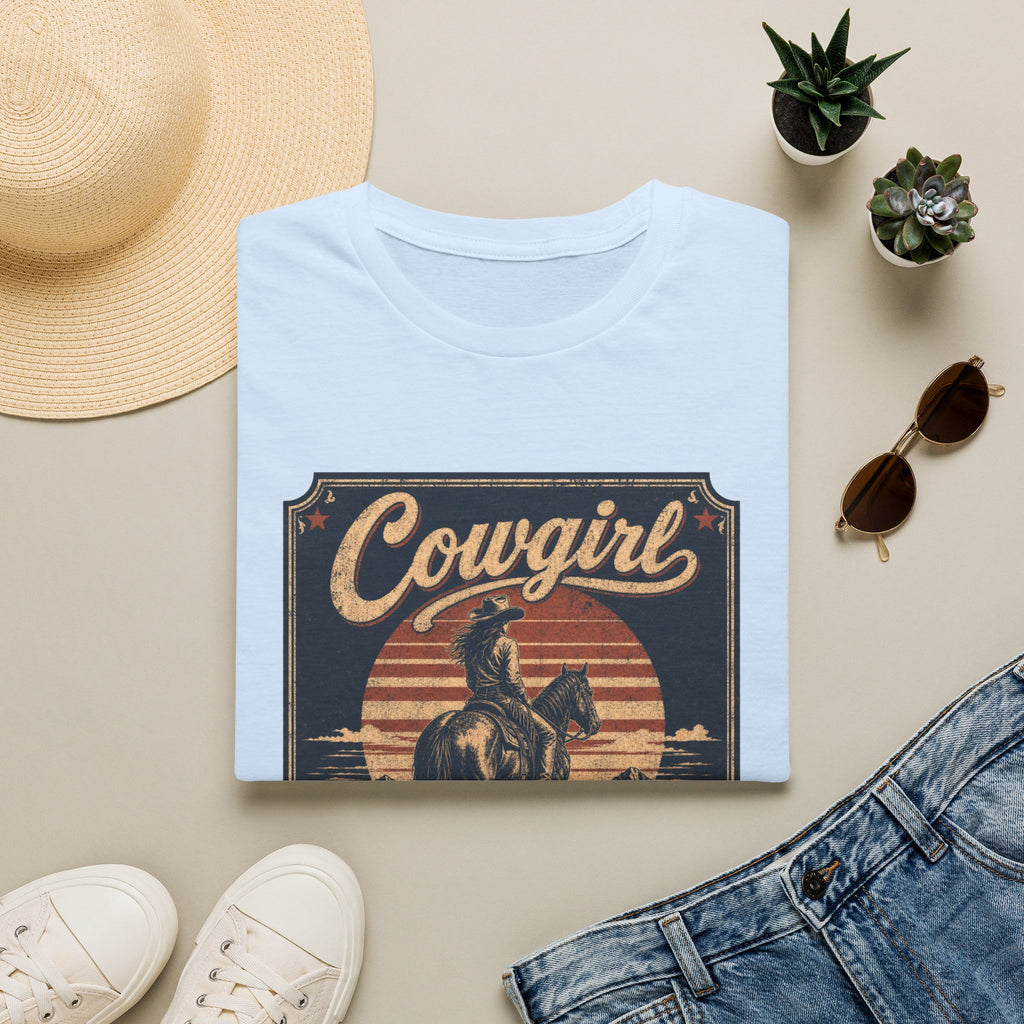 Cowgirl Vintage Graphic Tee — 'Cowgirl' Sunset Horse Riding T-Shirt