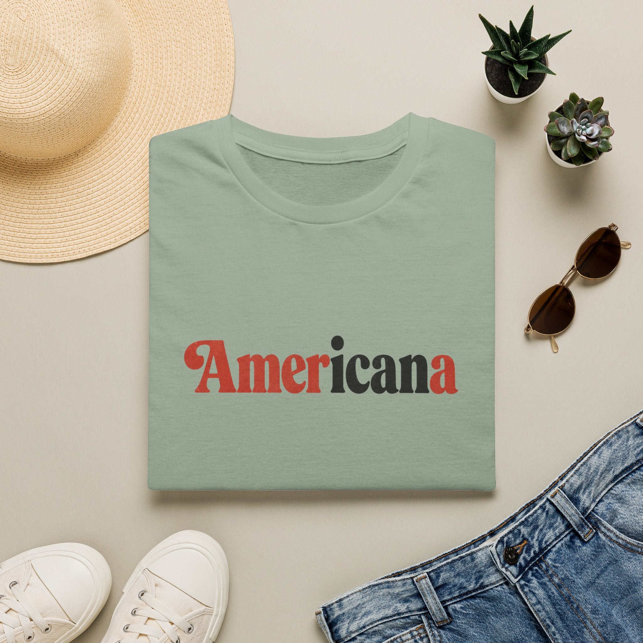 Americana Graphic T-Shirt — Retro Red & Black Text Tee