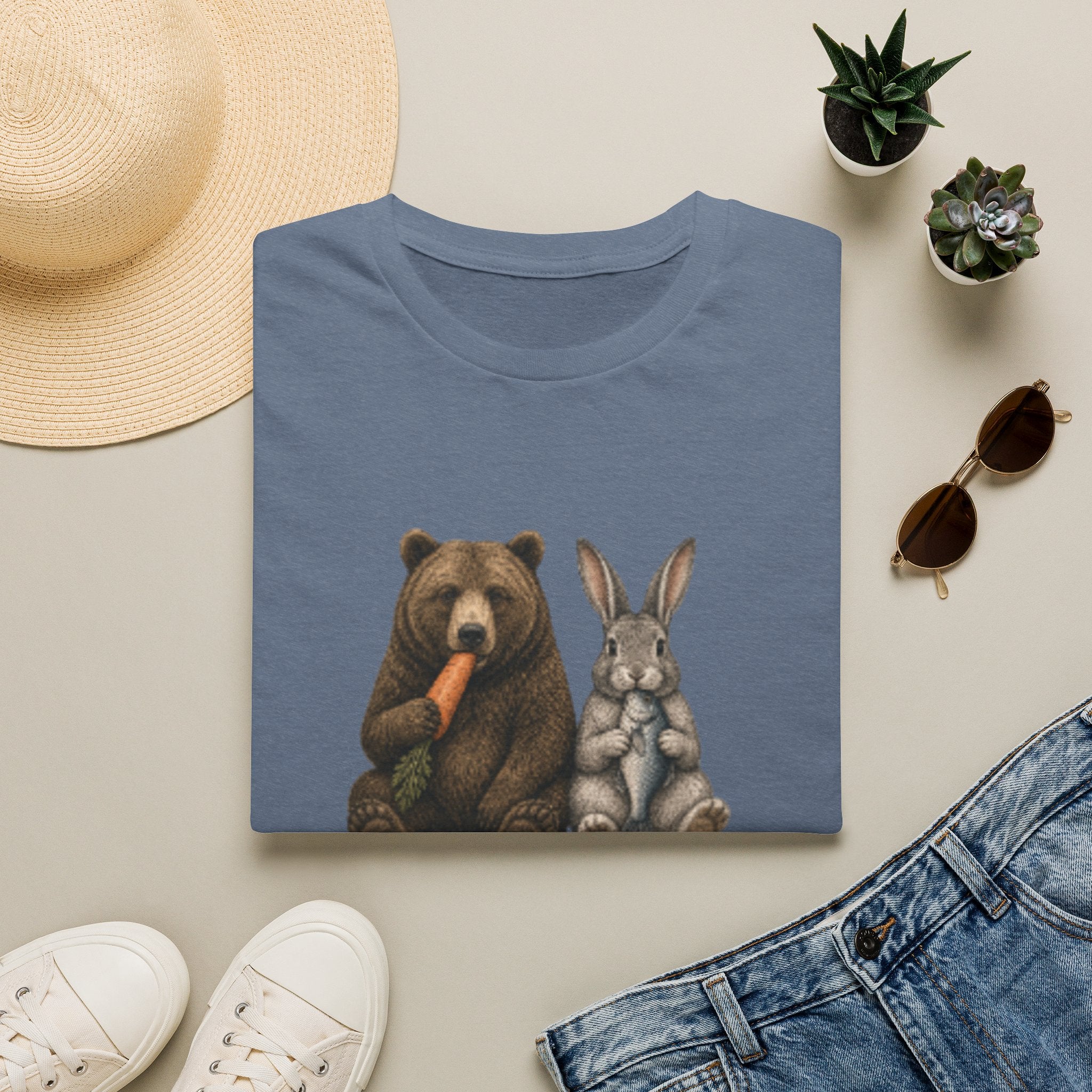 Bear & Bunny T-Shirt — 'Let's Not Be Rushing' Cute Woodland Friends Tee