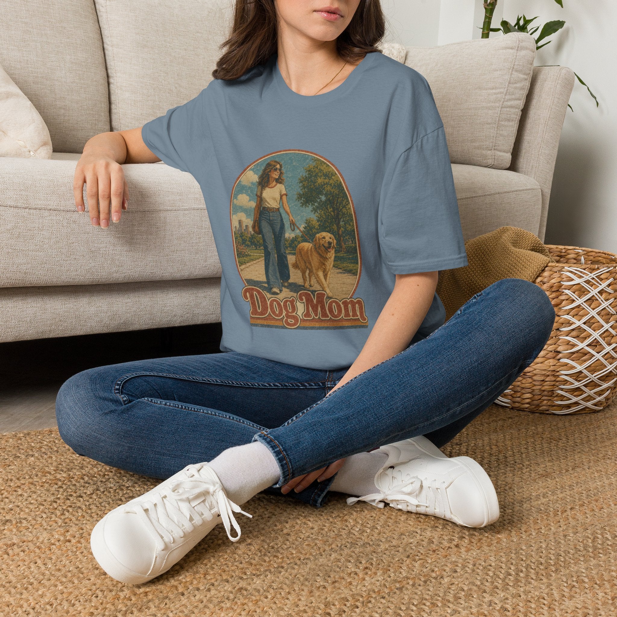 Dog Mom T-Shirt — Retro Woman Walking Dog Vintage Graphic Tee