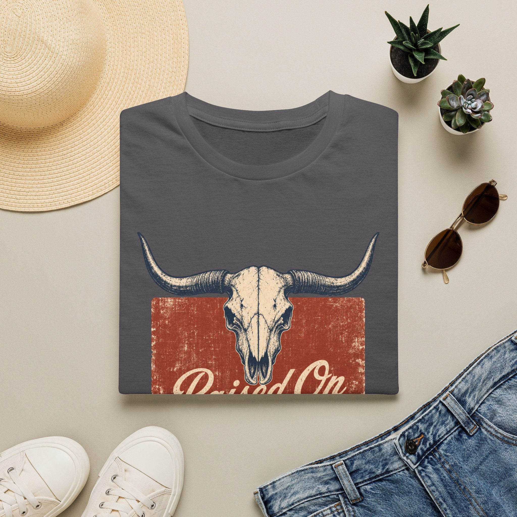 Raised On God’s Country T-Shirt — Western Longhorn Skull Tee