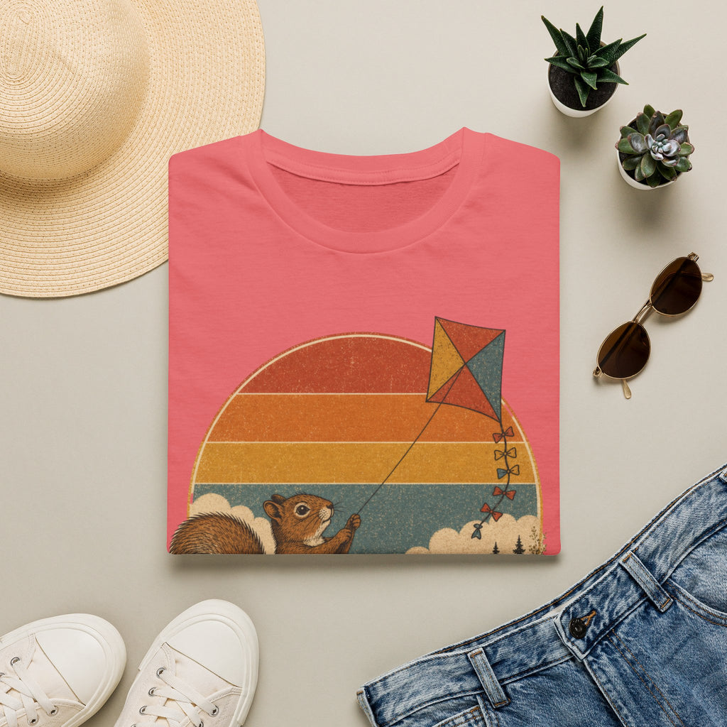 Retro Squirrel Kite T-Shirt — Vintage Sunset Nature Tee