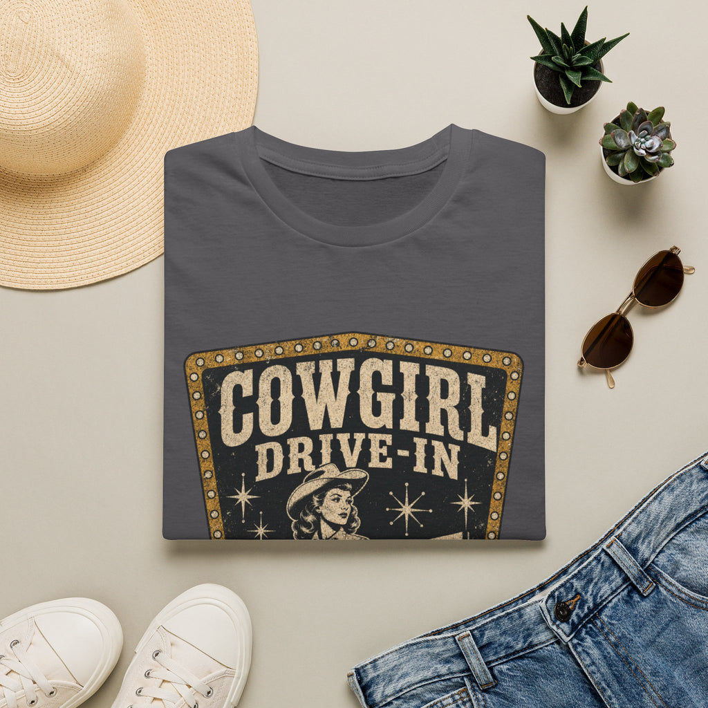 Cowgirl Drive-In Vintage T-Shirt — Retro Western Graphic Tee ("Cowgirl Drive-In Open Since 1955")
