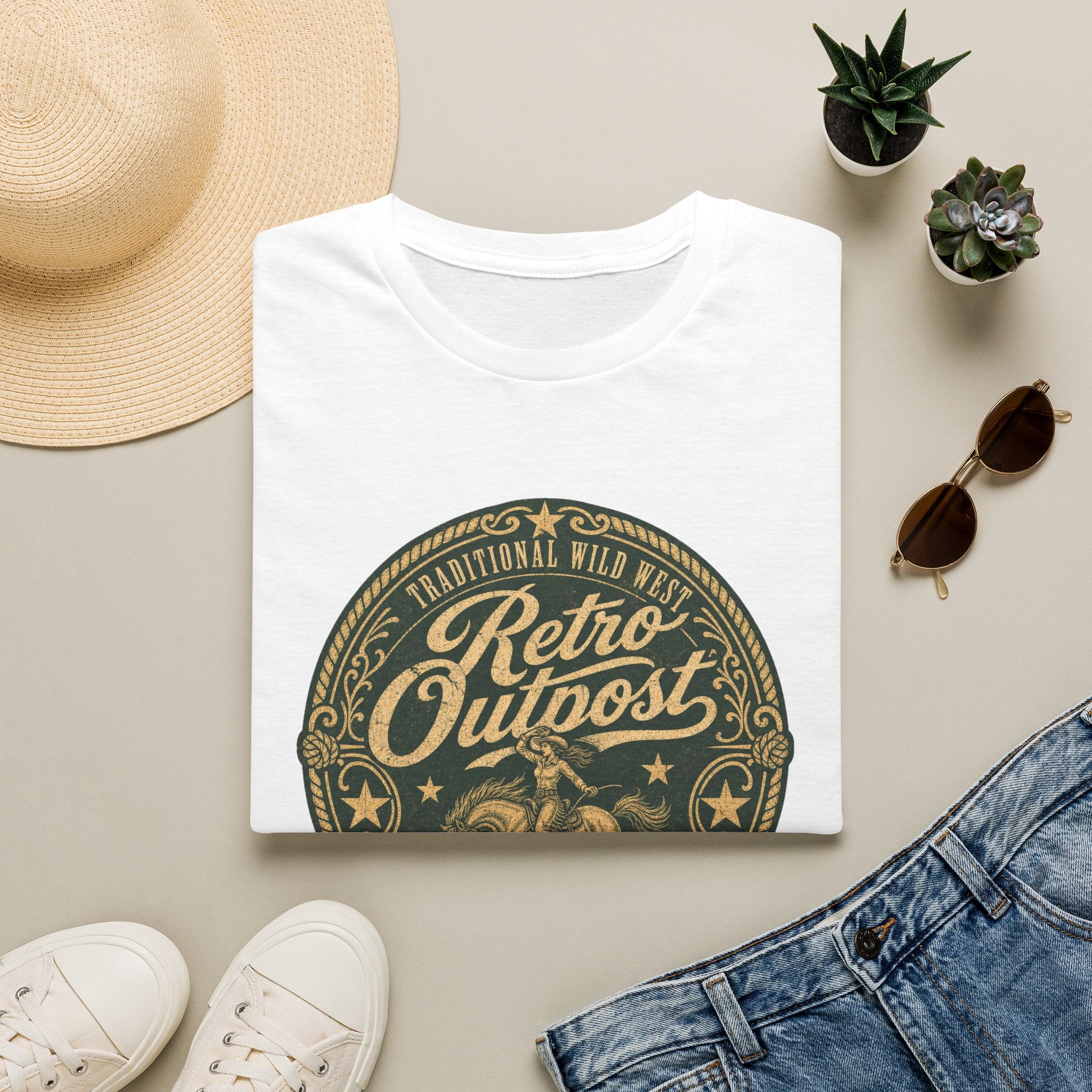 Retro Outpost T‑Shirt — Vintage Wild West Badge Graphic