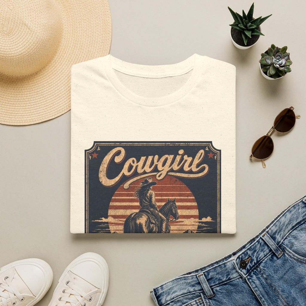 Cowgirl Vintage Graphic Tee — 'Cowgirl' Sunset Horse Riding T-Shirt