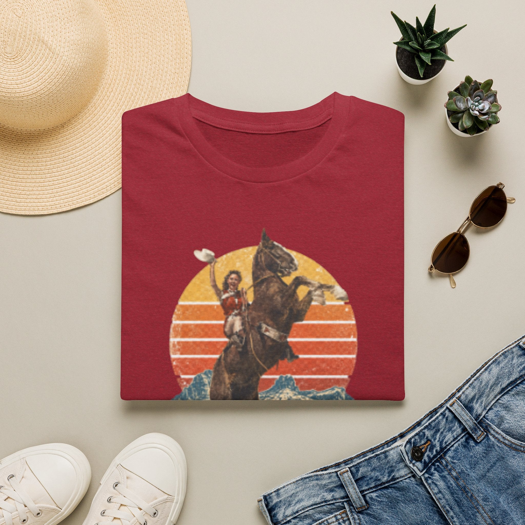 Retro Cowboy Rodeo T-Shirt — Rearing Horse & Rider Graphic