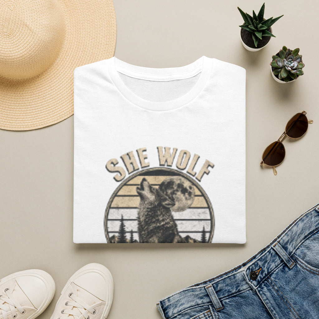 She Wolf T-Shirt — Retro Howling Wolf Moon Graphic