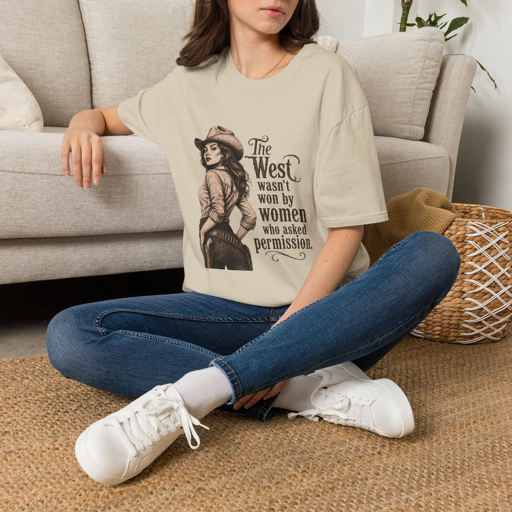 T‑Shirt — “The West Wasn’t Won by Women Who Asked Permission” Vintage Cowgirl Graphic