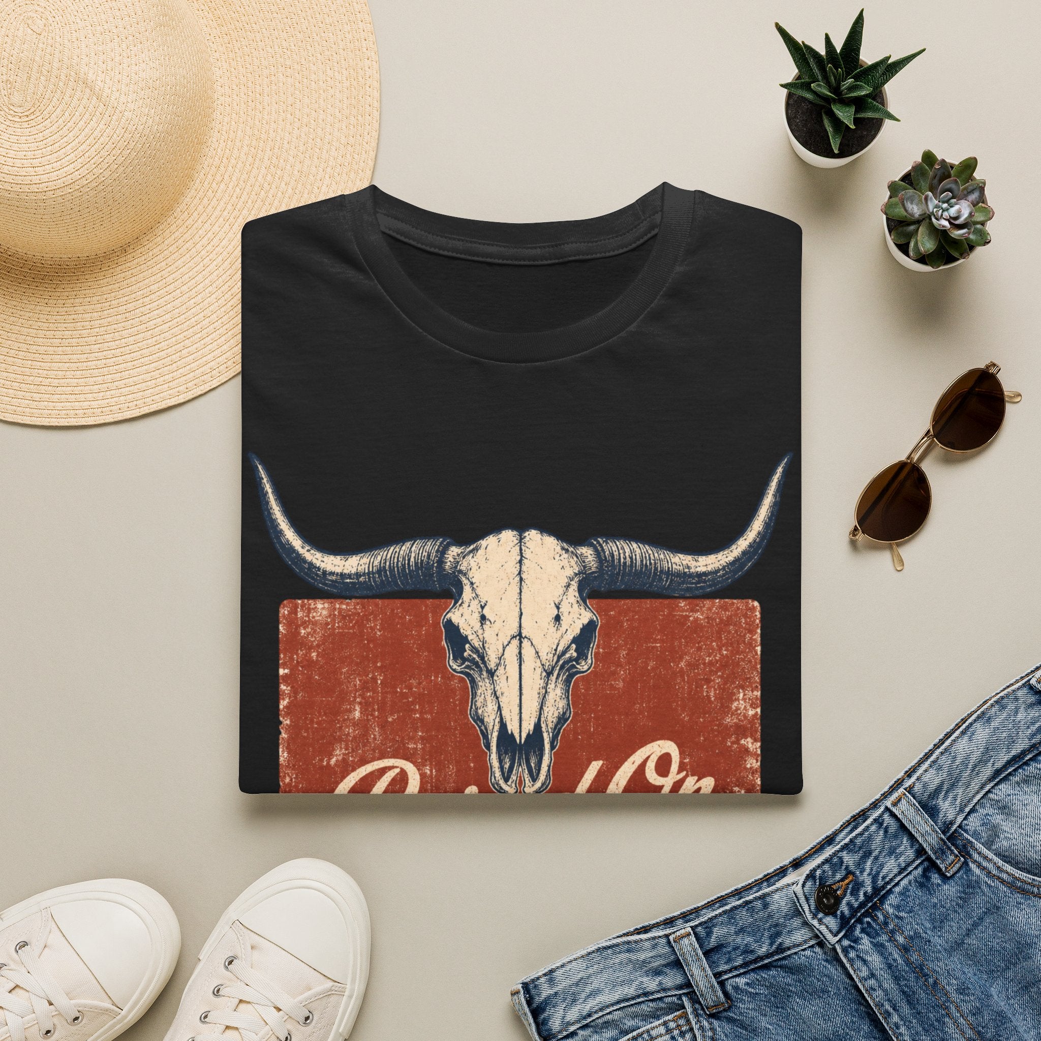 Raised On SOS Country T‑Shirt — Vintage Steer Skull Western Tee