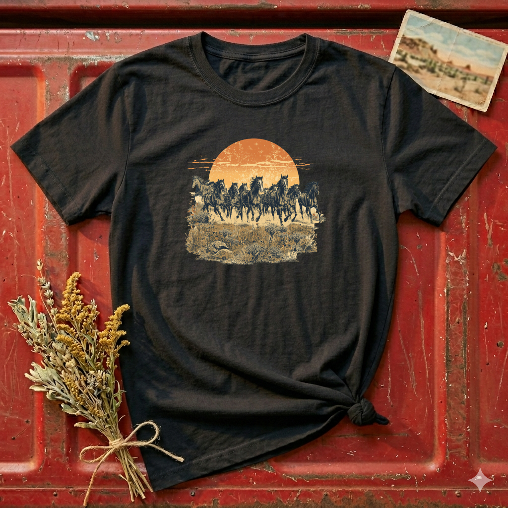 Sunset Mustang T-Shirt — Wild Horse Graphic Tee