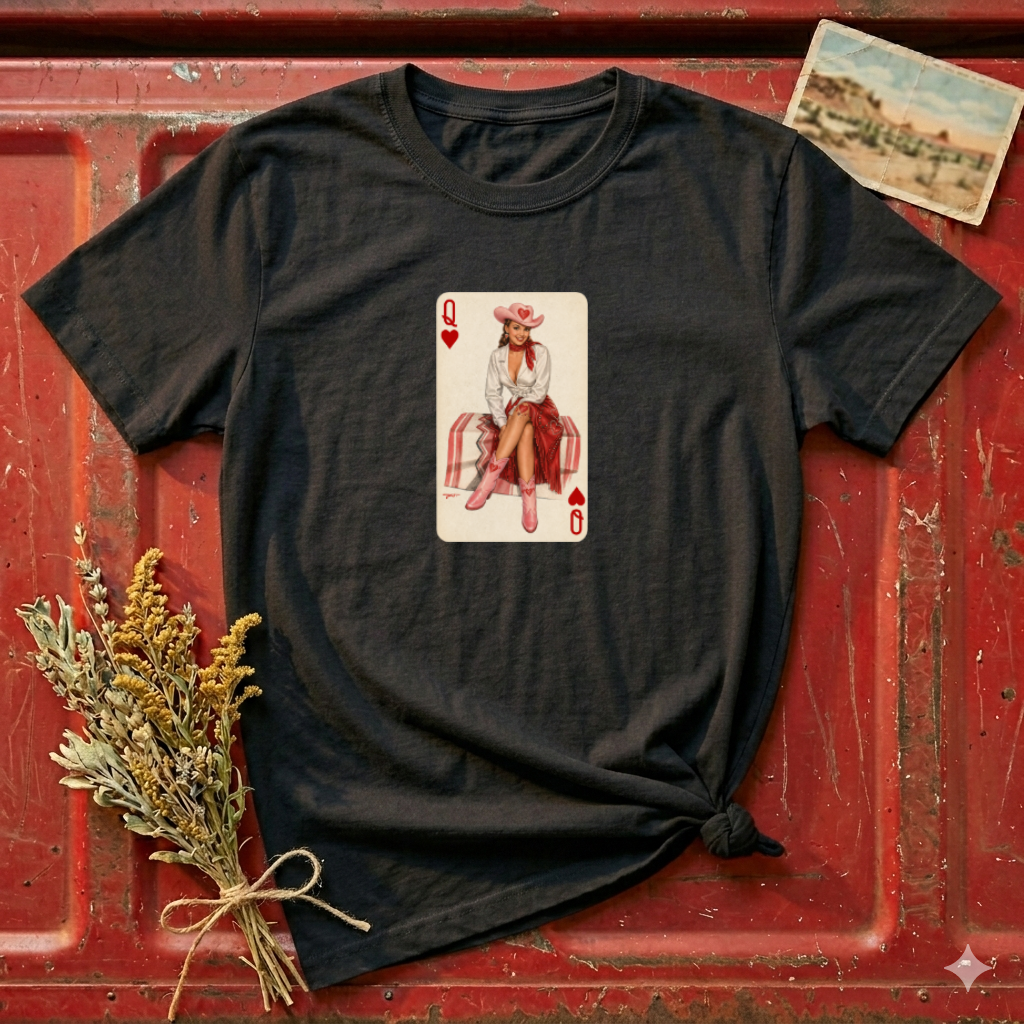 Queen of Hearts Cowboy T‑Shirt — Vintage Playing Card Western Graphic Tee
