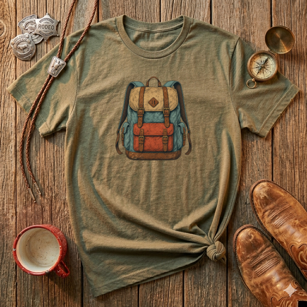 Adventure Backpack T‑Shirt — Vintage Camper Rucksack Graphic Tee