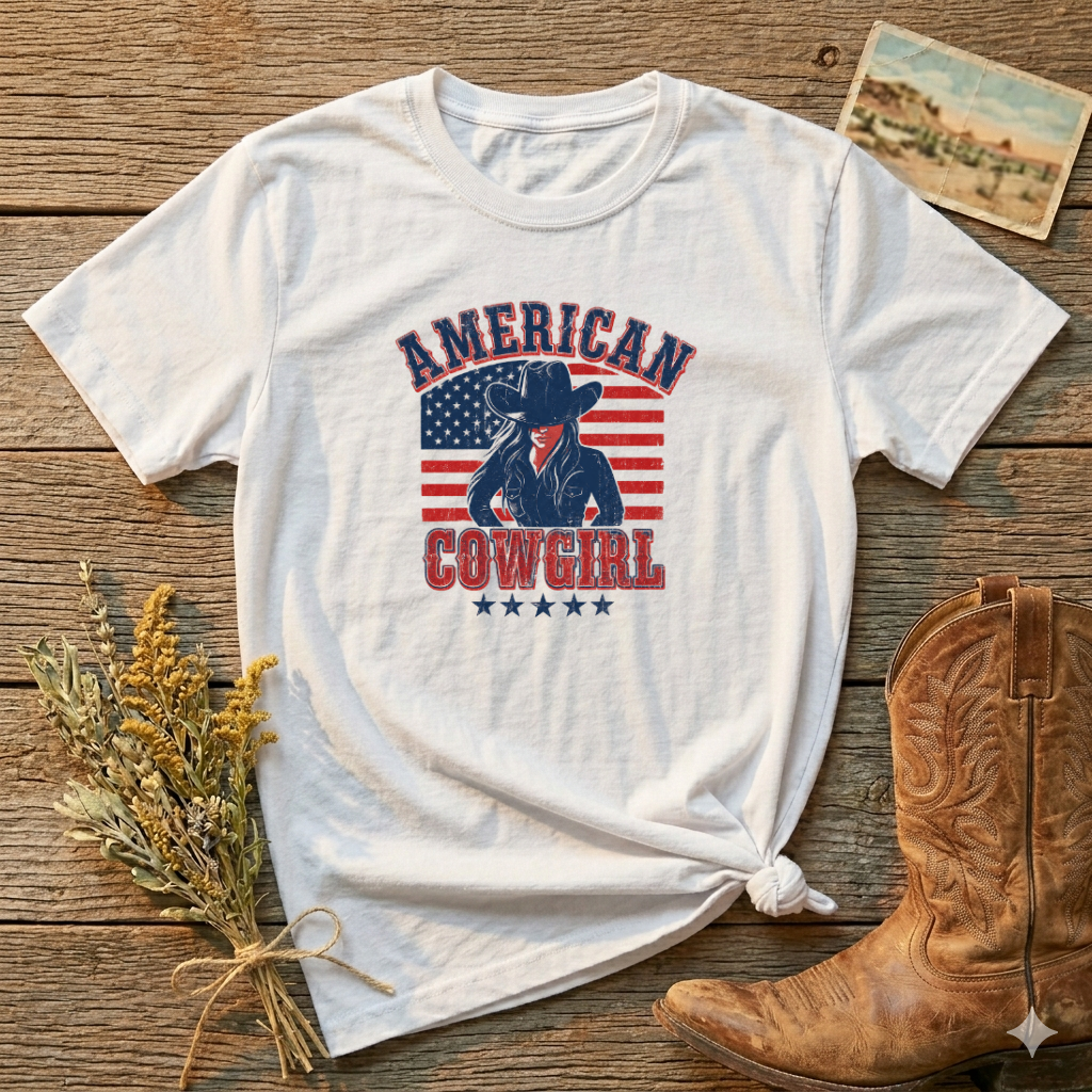 American Cowgirl T-Shirt — Vintage Flag Western Tee