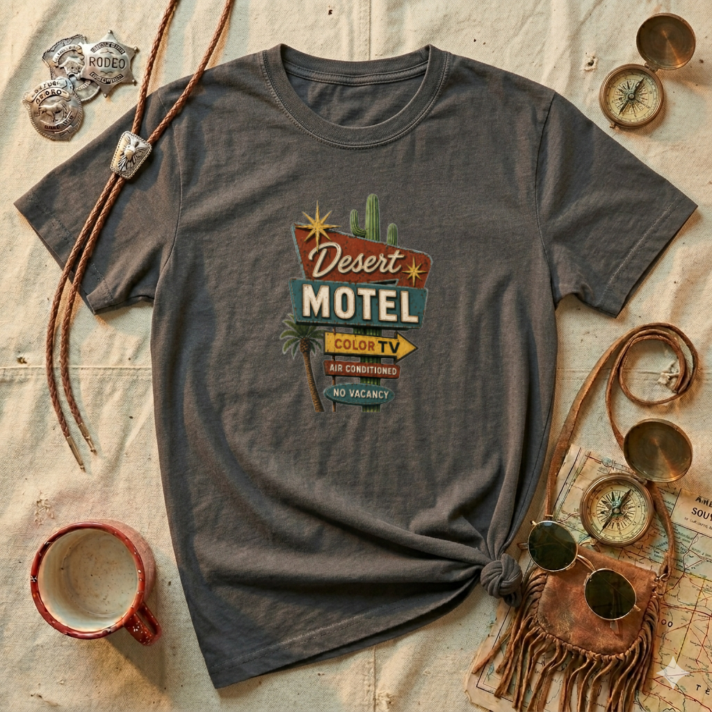 Desert Motel T‑Shirt — Retro Route 66 Desert Sign Tee
